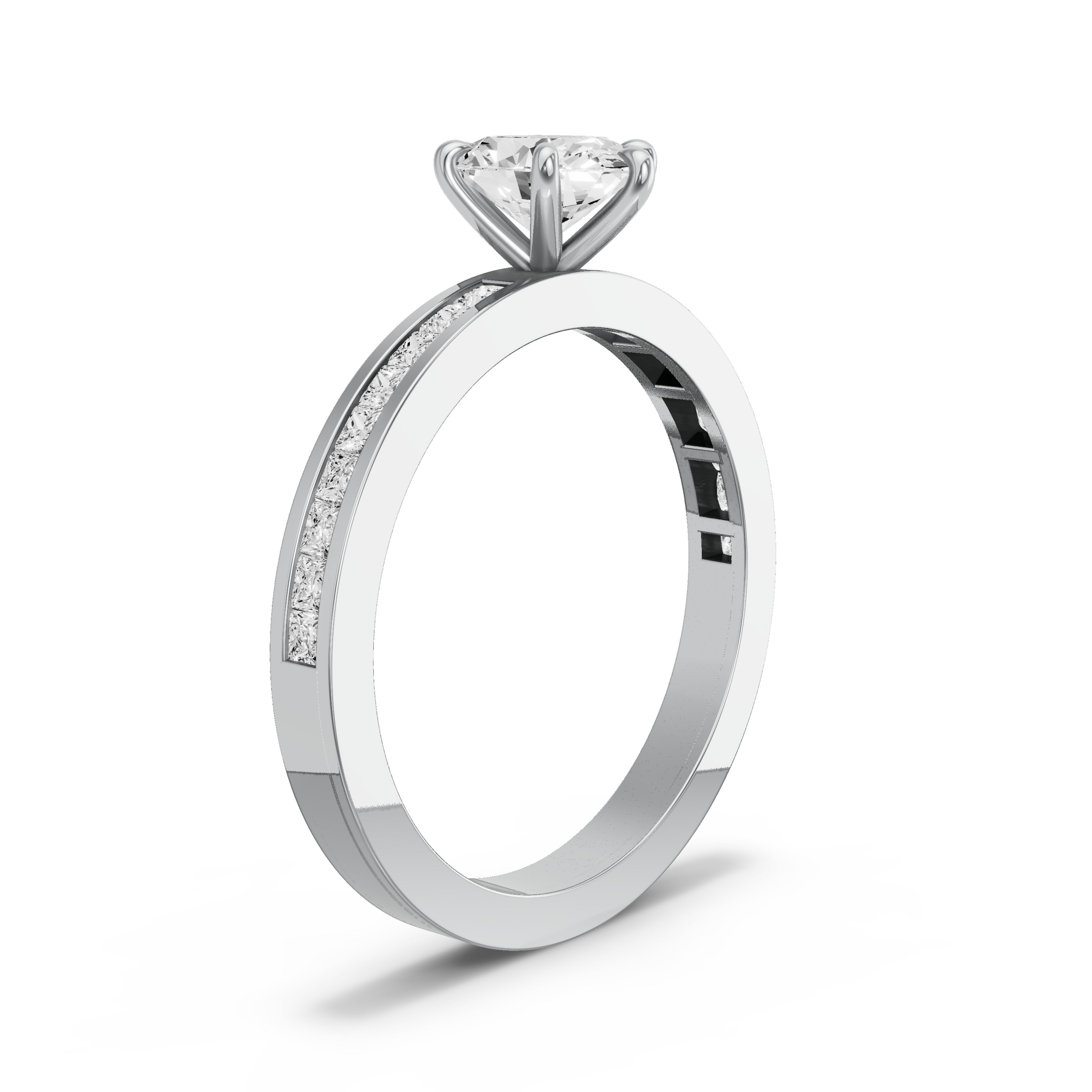 Image for Oval Six Prong Ring with Channel band in 18K White Gold