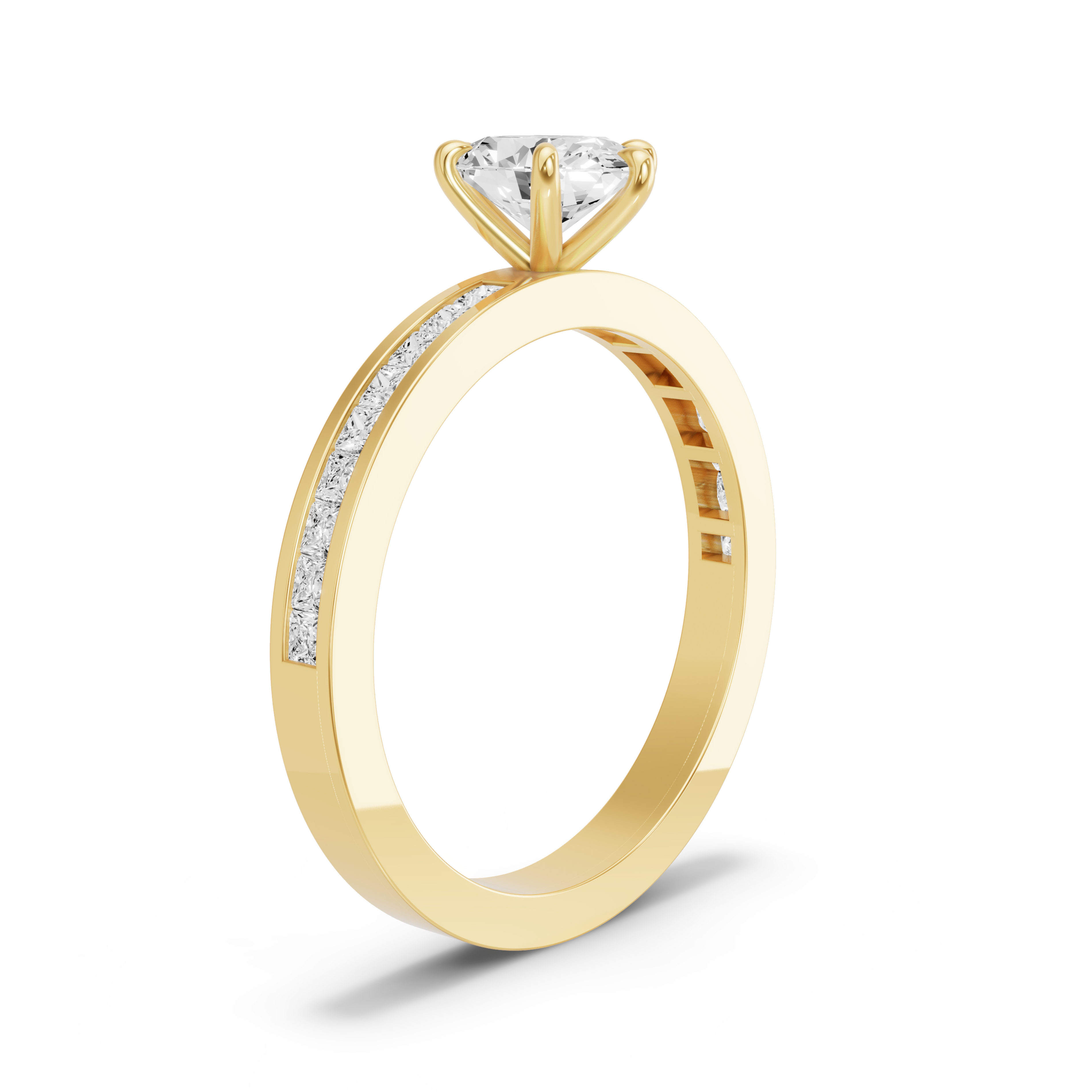 Image for Oval Six Prong Ring with Channel band in 10K Yellow Gold