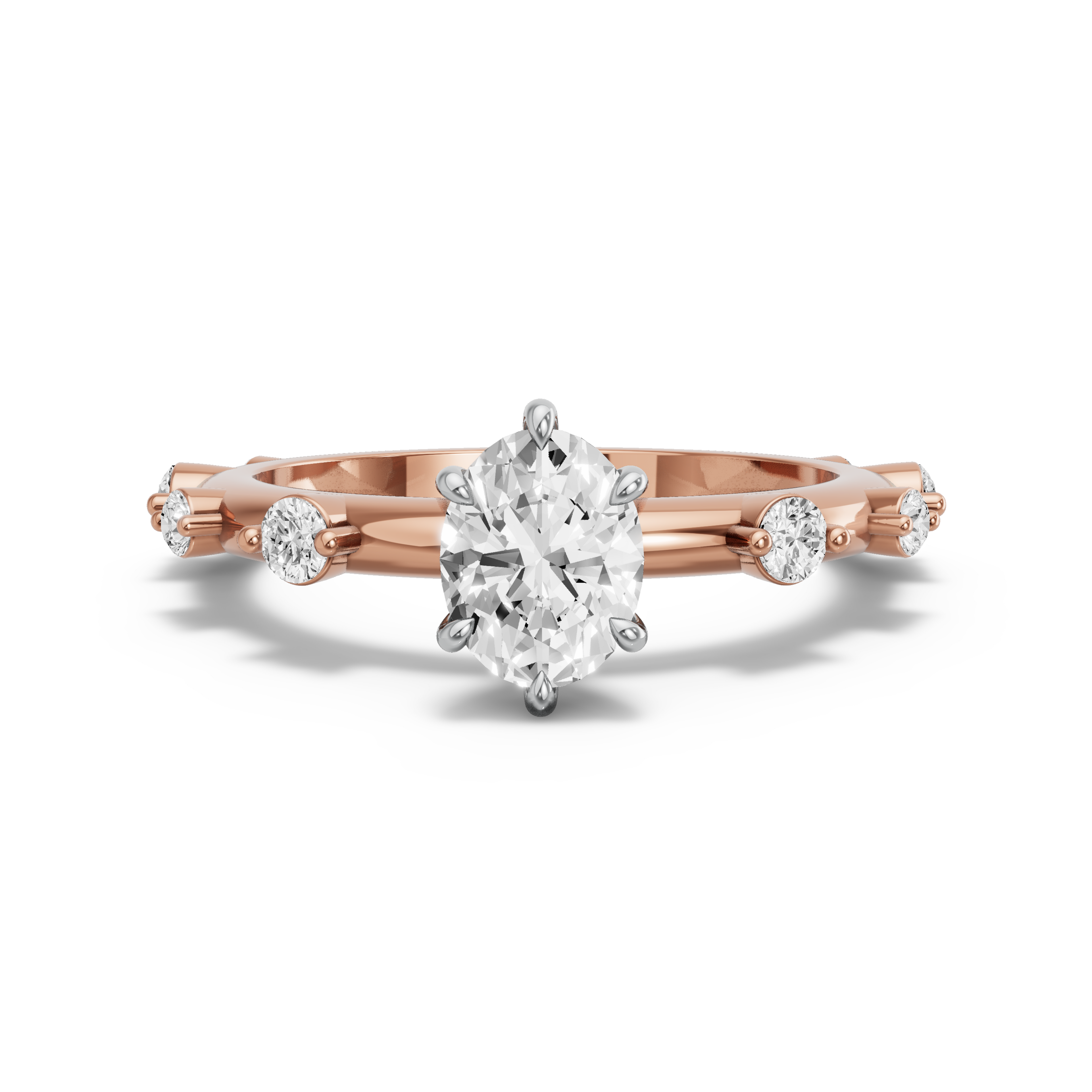 Image for Oval Six Prong Ring with Floating Station band in 10K Two Tone Rose Gold