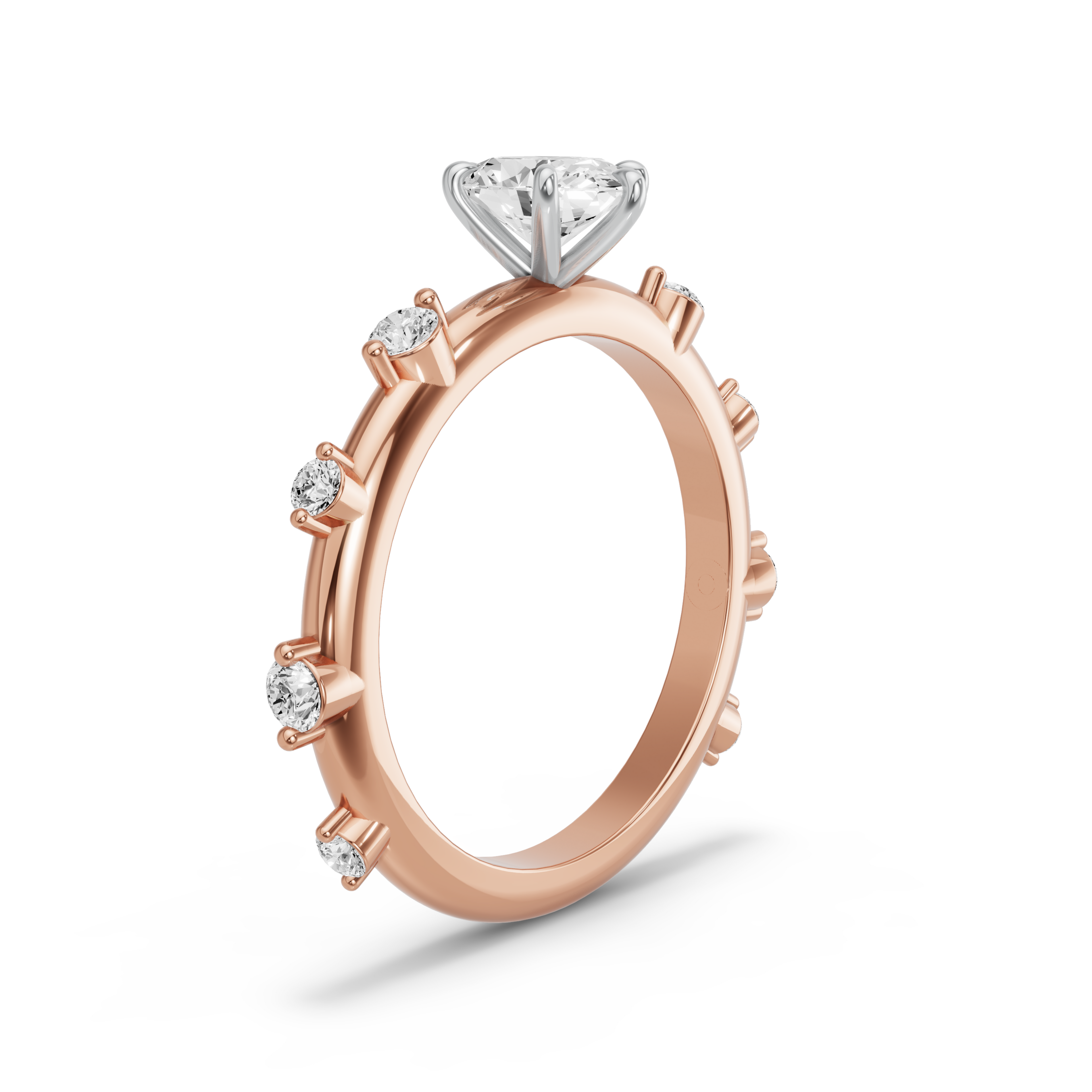 Image for Oval Six Prong Ring with Floating Station band in 10K Two Tone Rose Gold