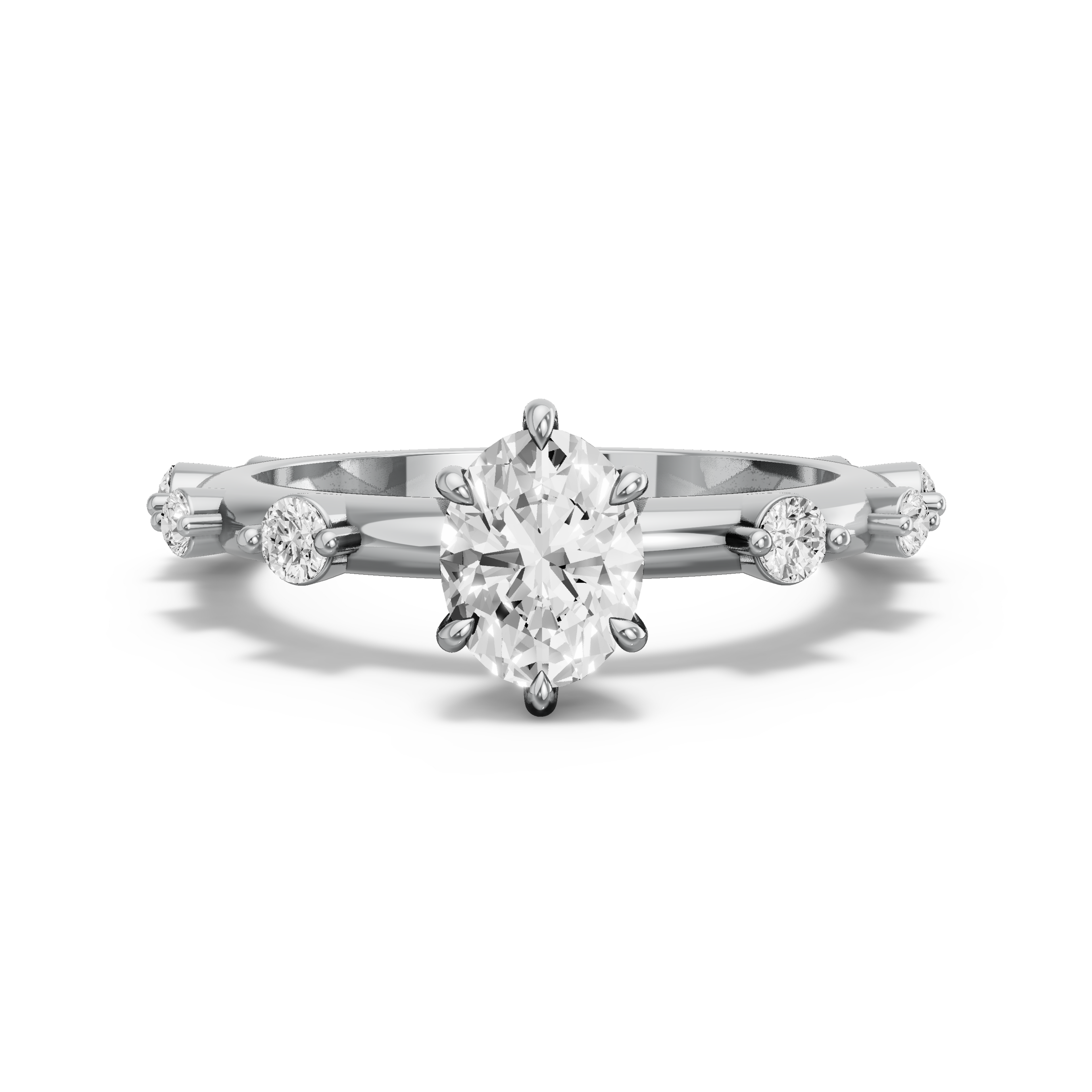 Image for Oval Six Prong Ring with Floating Station band in 10K White Gold