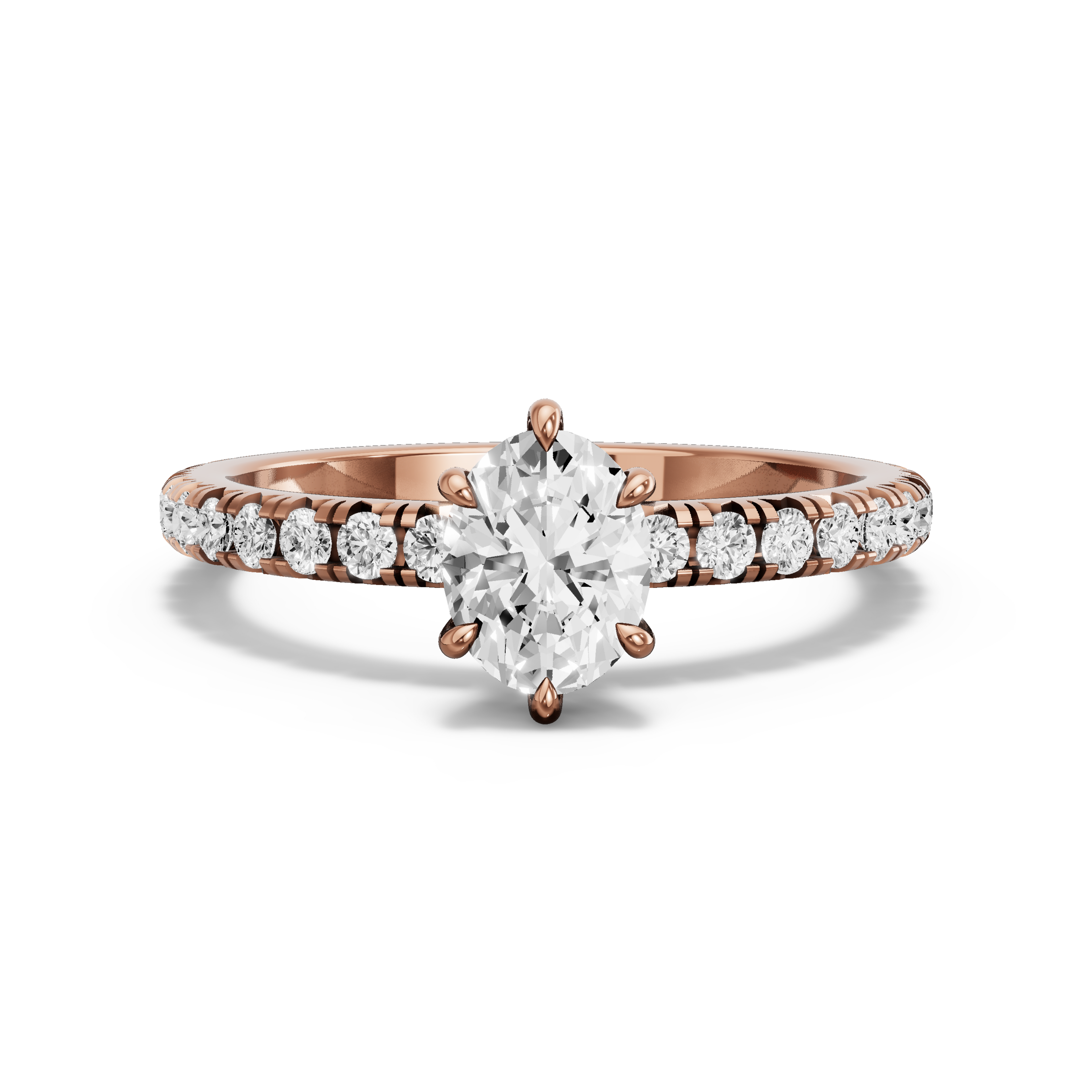 Image for Oval Six Prong Ring with French Pave band in 18K Rose Gold