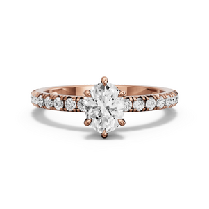 Image for Oval Six Prong Ring with French Pave band
