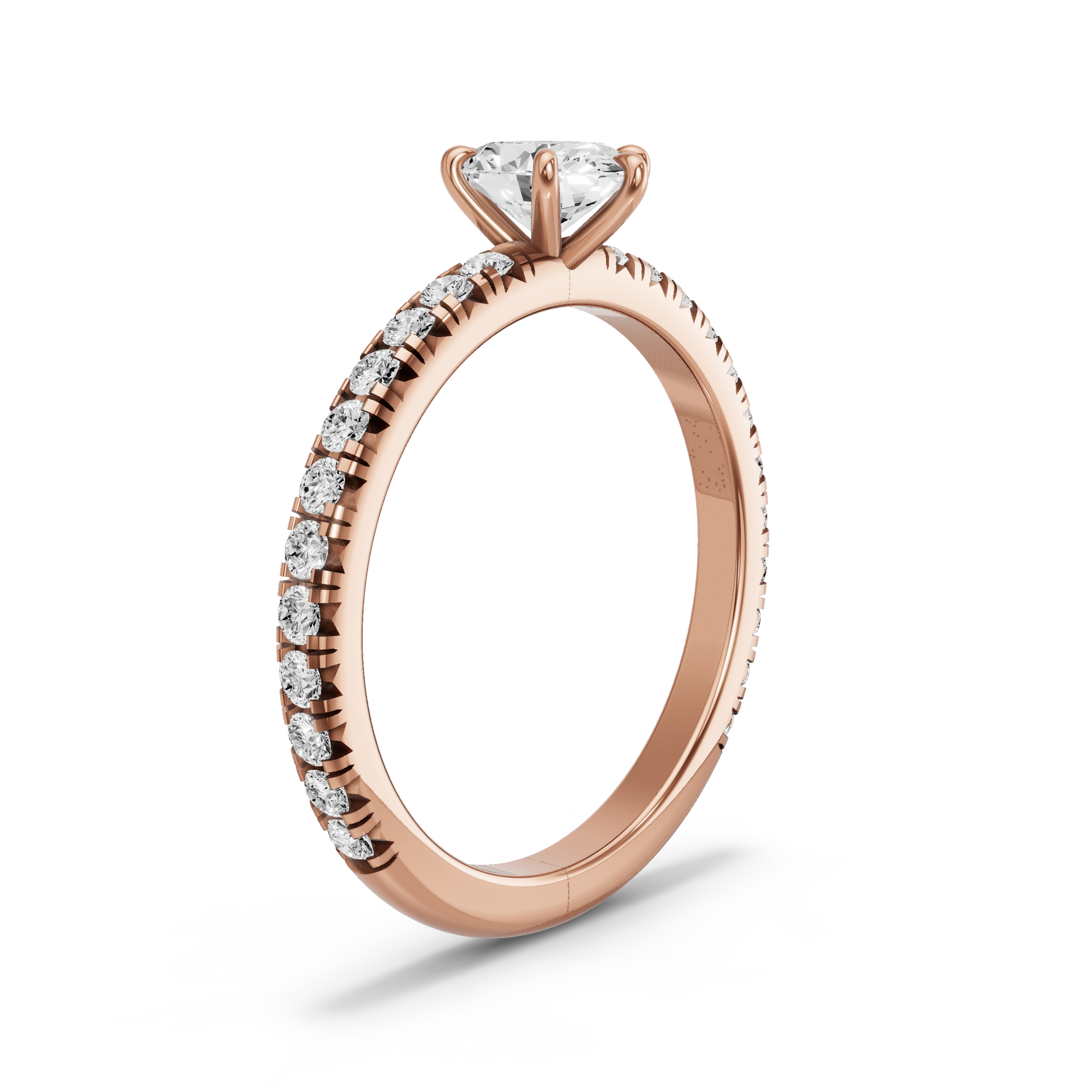 Image for Oval Six Prong Ring with French Pave band in 14K Rose Gold