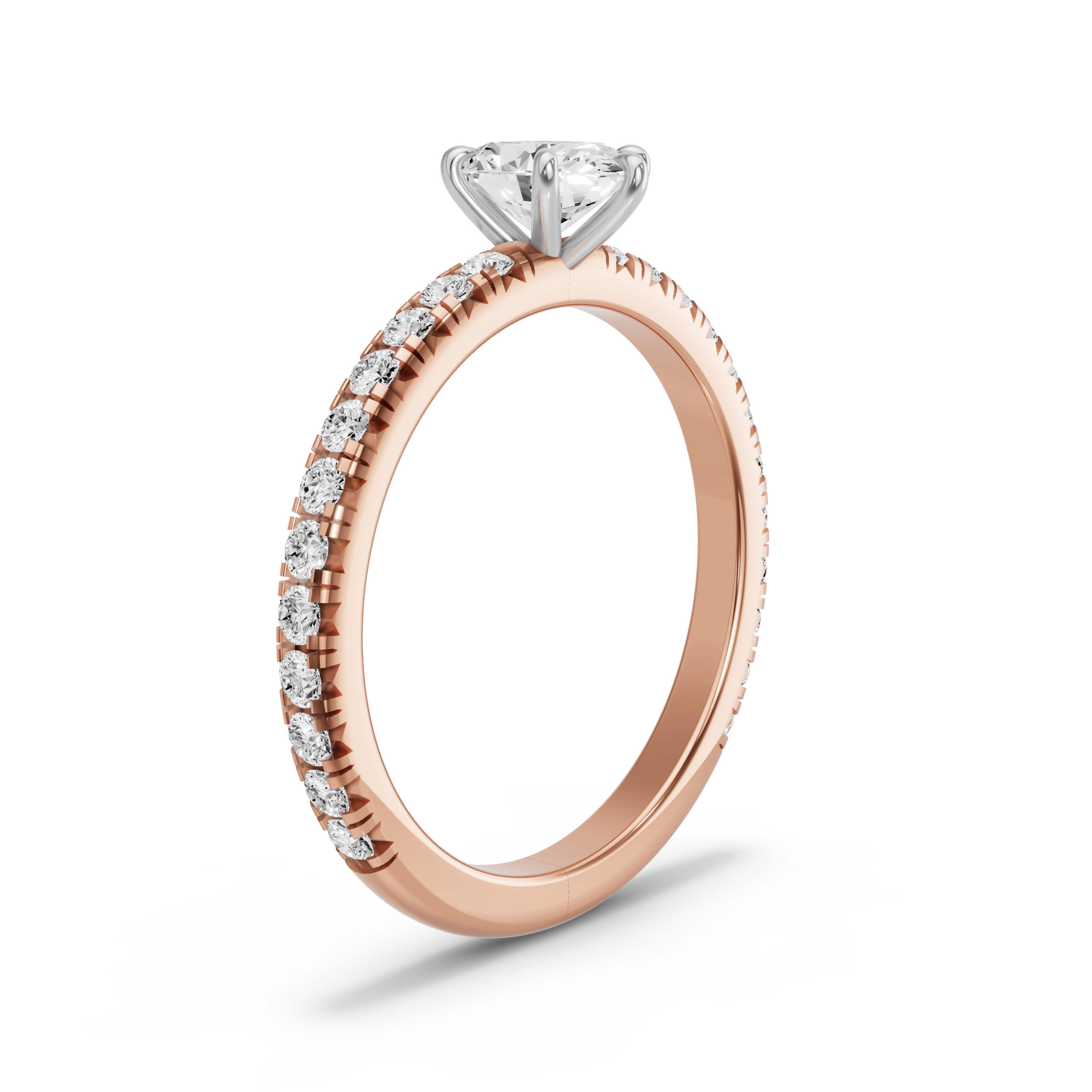 Image for Oval Six Prong Ring with French Pave band in 10K Two Tone Rose Gold
