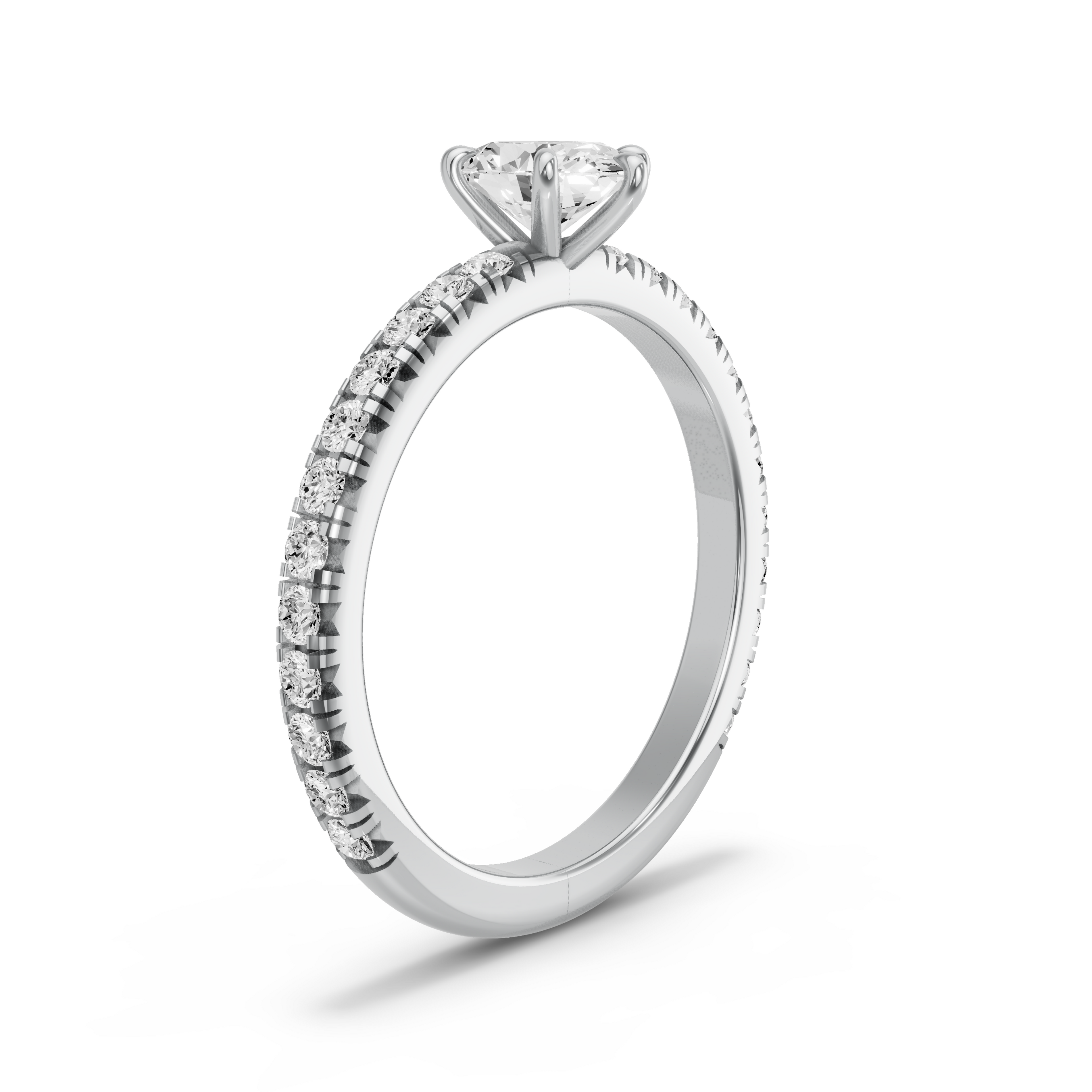 Image for Oval Six Prong Ring with French Pave band in 950 Platinum