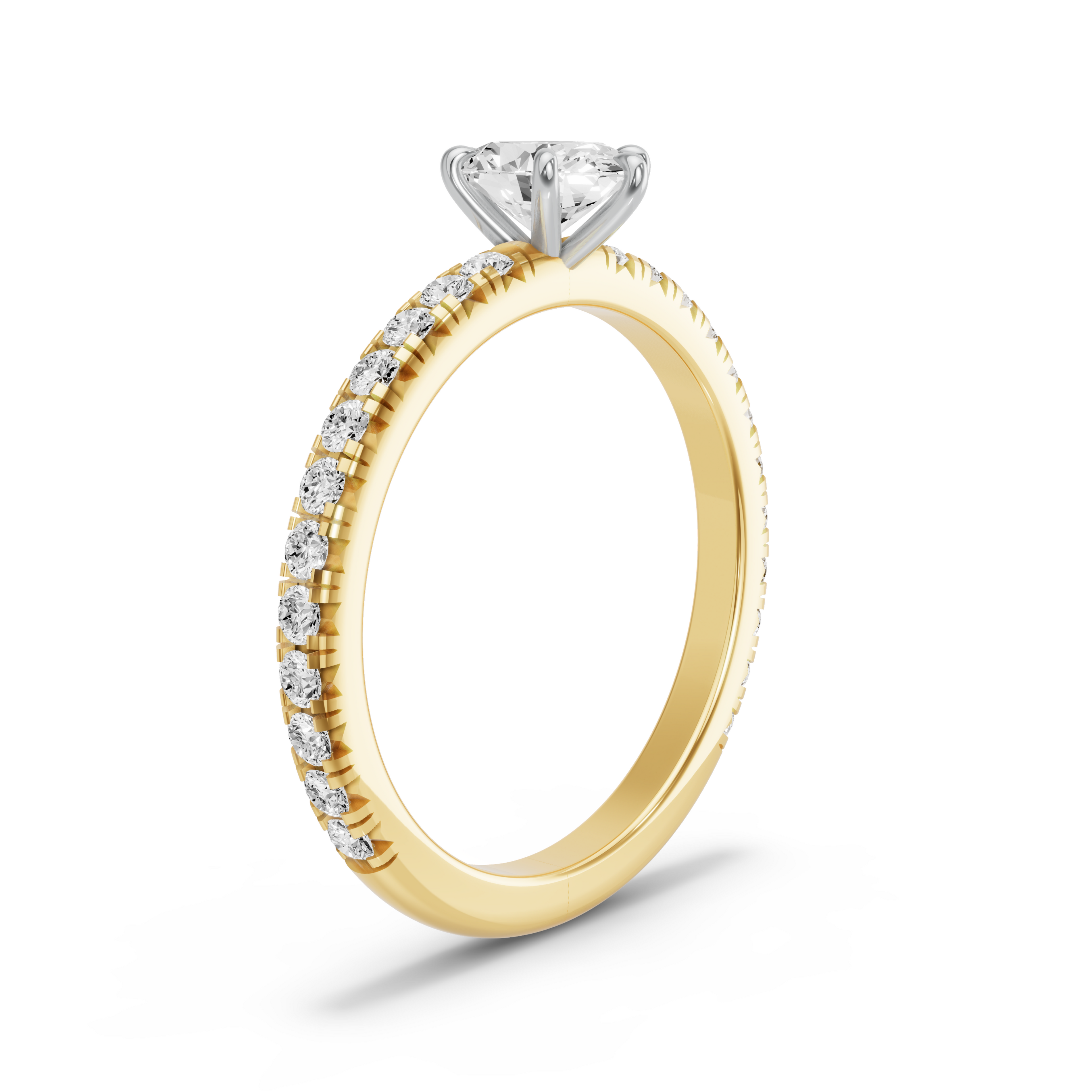 Image for Oval Six Prong Ring with French Pave band in 14K Two Tone Yellow Gold