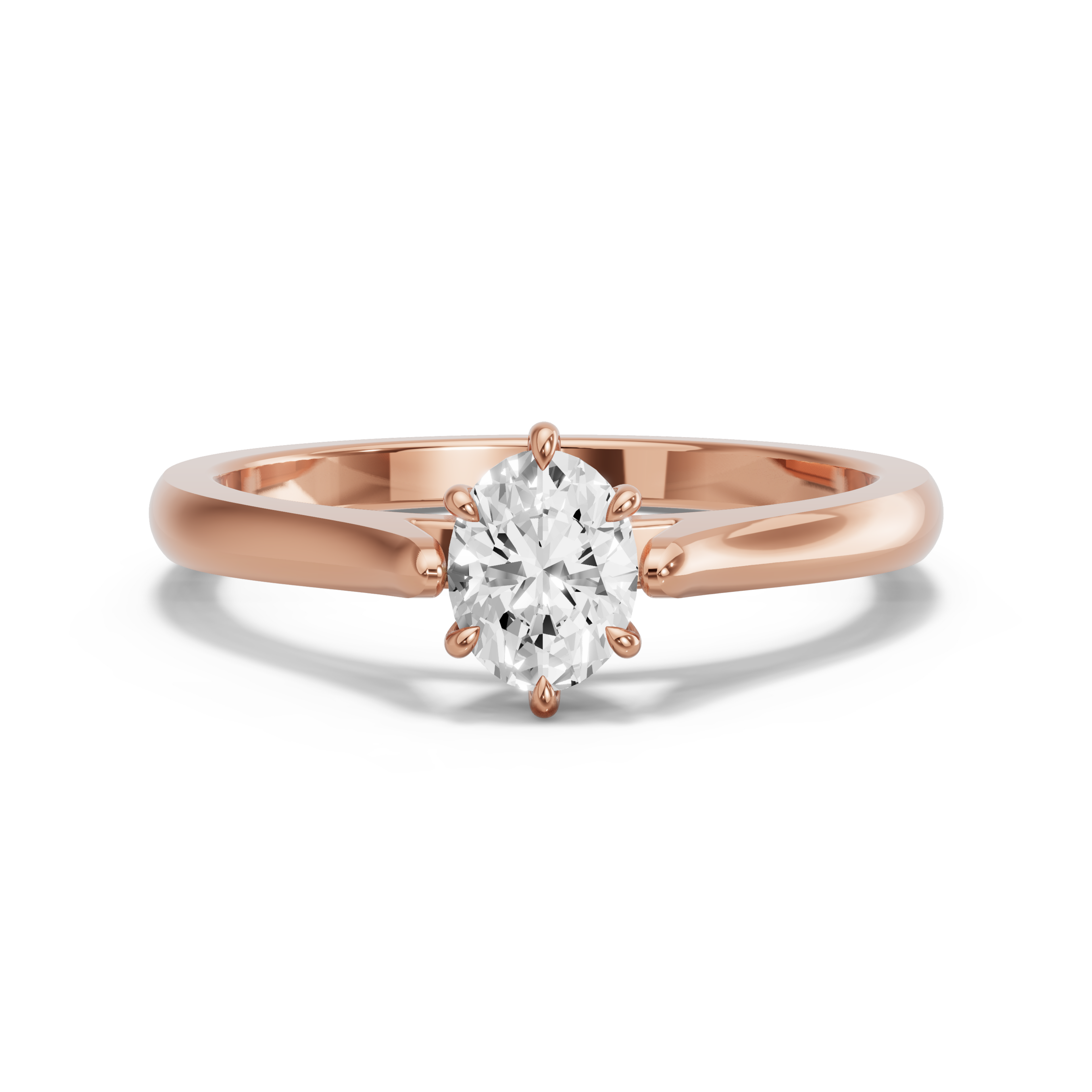 Image for Oval Six Prong Ring with Knife Edge Cathedral band in 18K Rose Gold