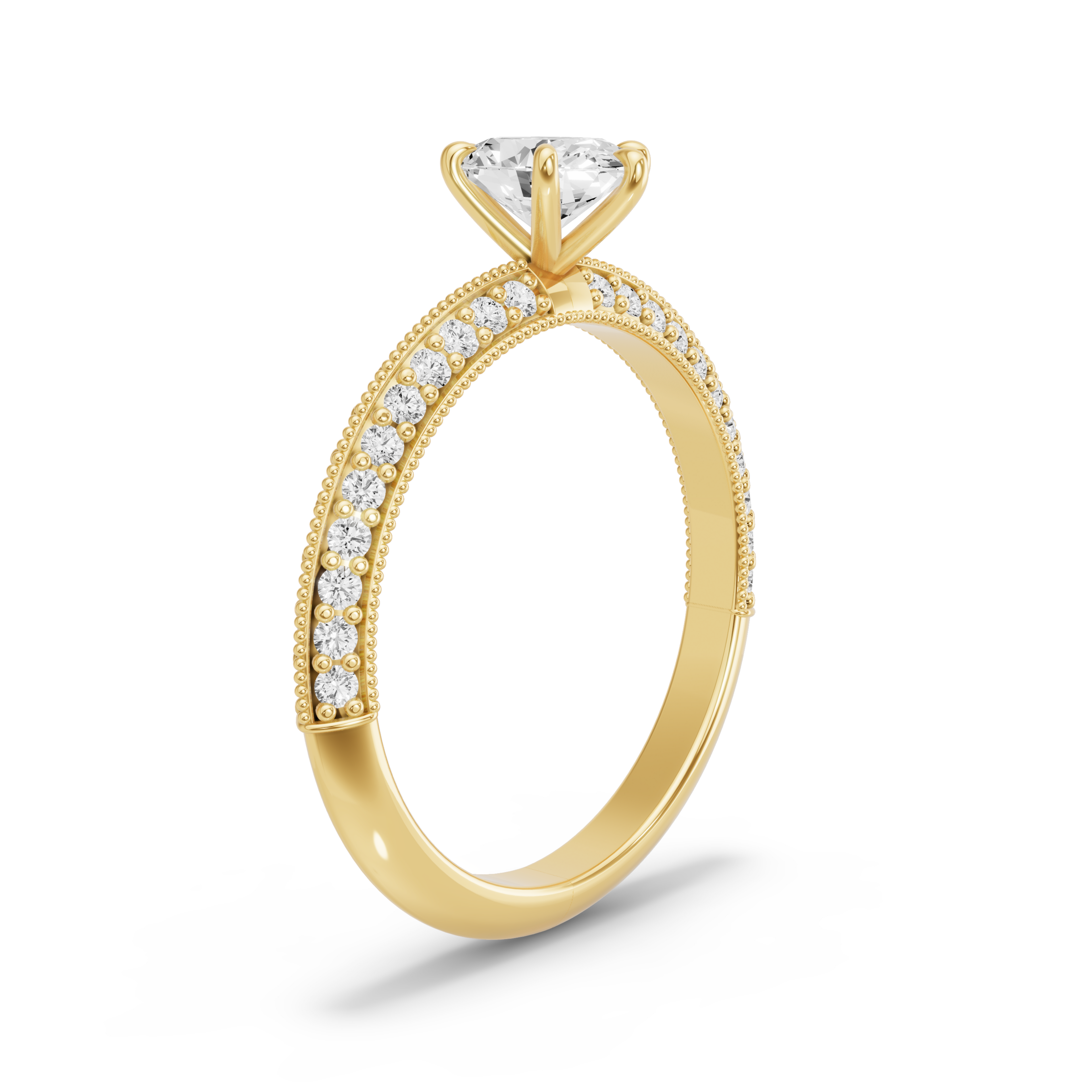 Image for Oval Six Prong Ring with Knife Edge Pave band in 14K Yellow Gold