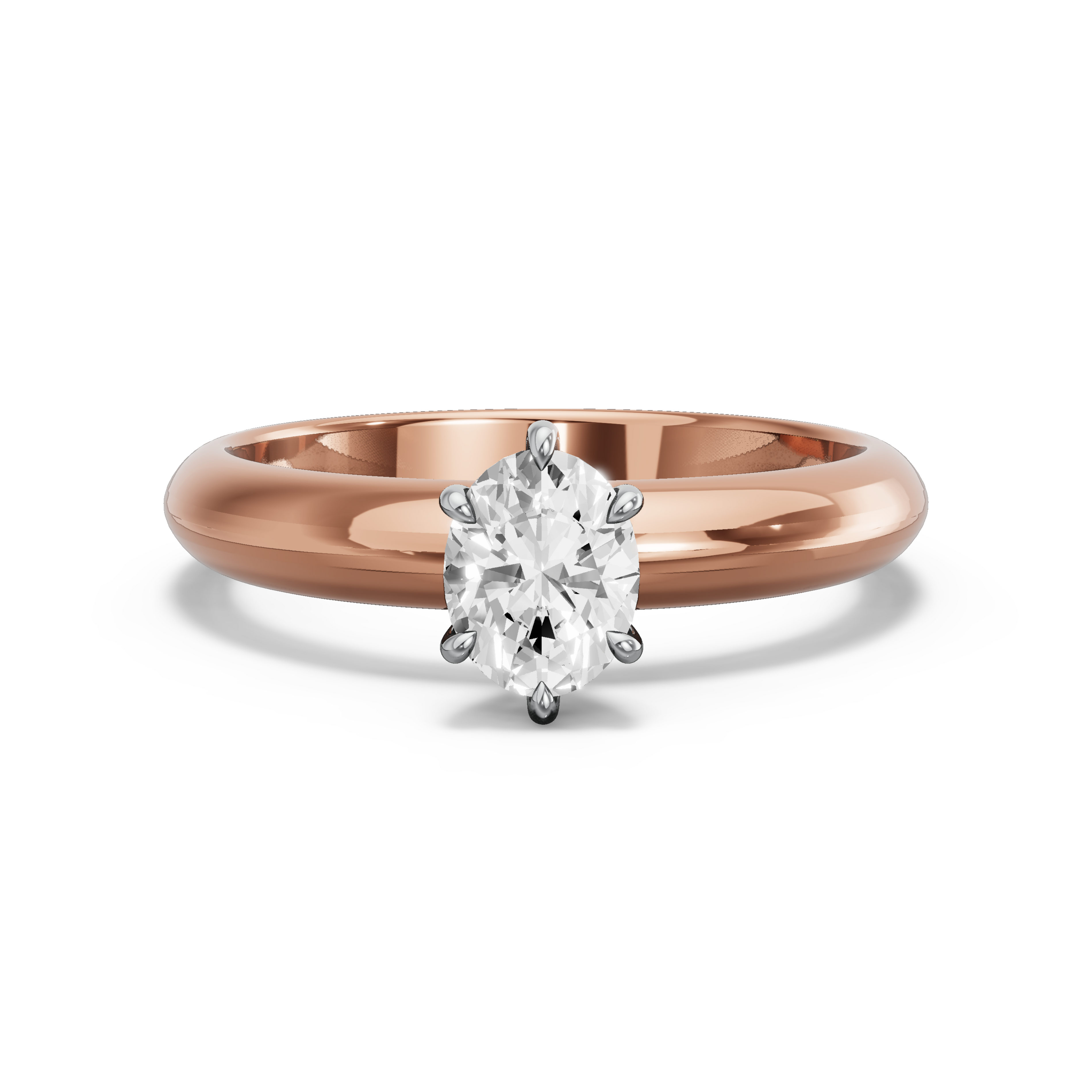 Image for Oval Six Prong Ring with Knife Edge Solitaire band in 10K Two Tone Rose Gold