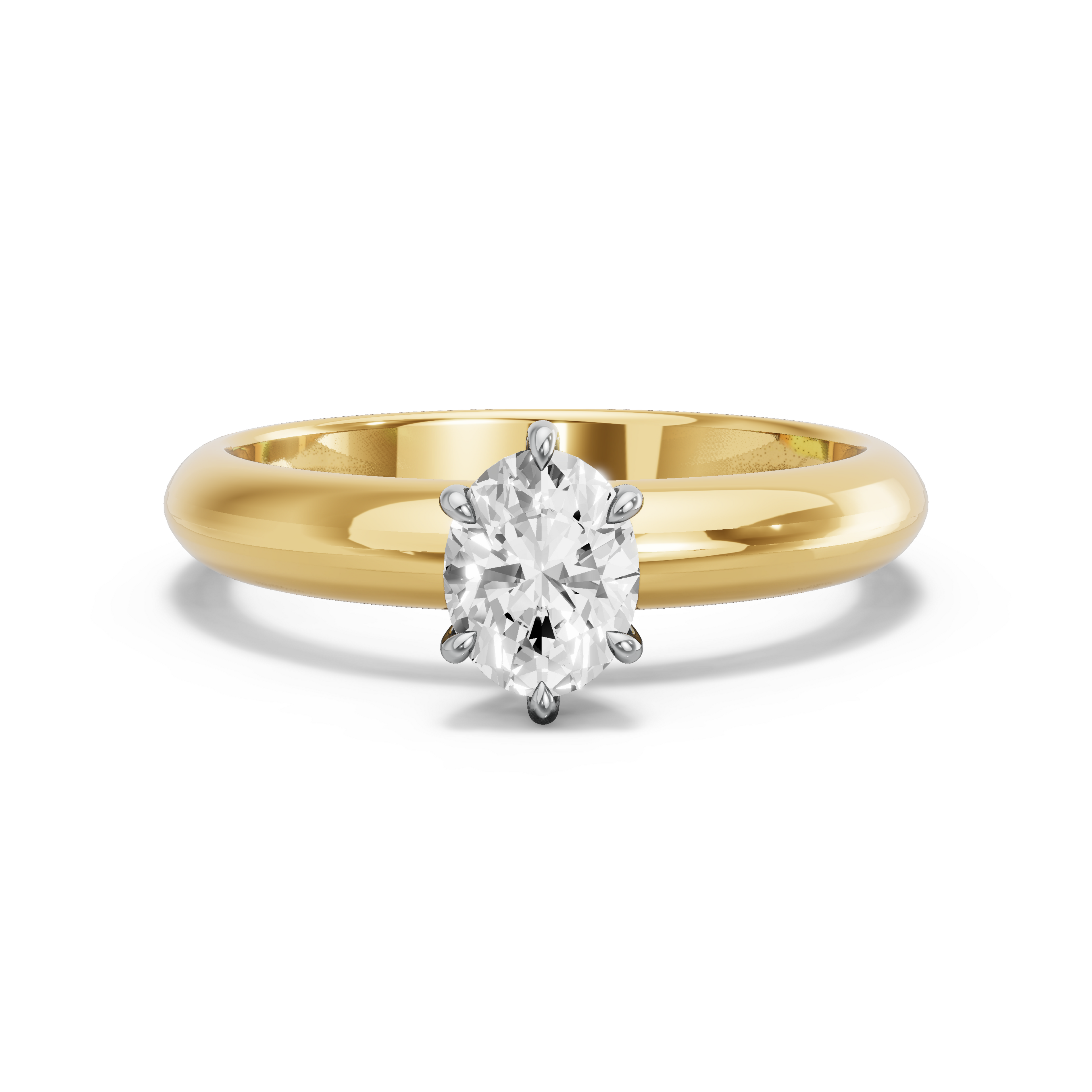 Image for Oval Six Prong Ring with Knife Edge Solitaire band in 18K Two Tone Yellow Gold