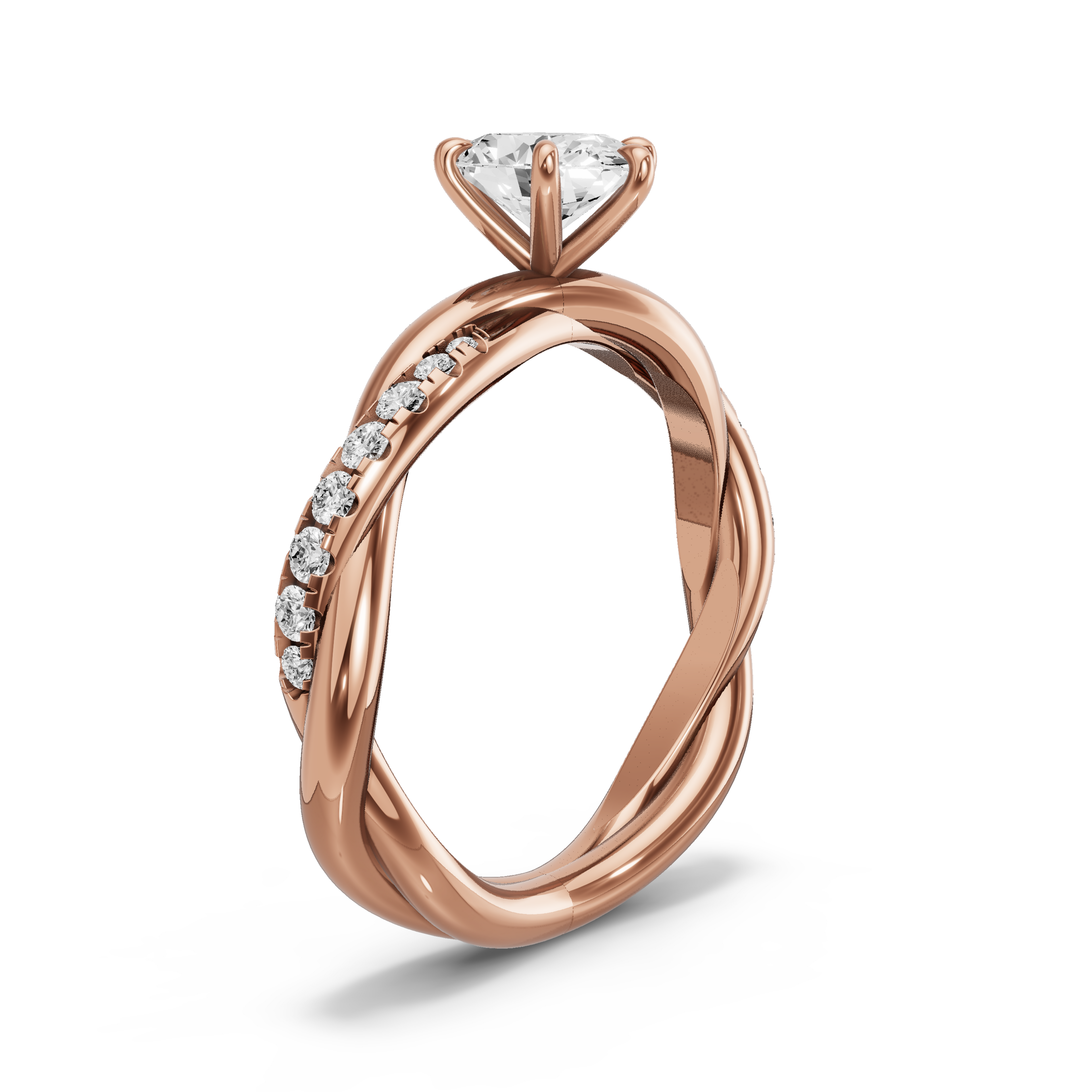 Image for Oval Six Prong Ring with Rope Pave band in 18K Rose Gold