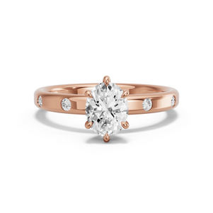 Image for Oval Six Prong Ring with Sleek Accent band