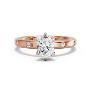 Image for Oval Six Prong Ring with Sleek Accent band