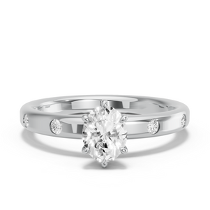 Image for Oval Six Prong Ring with Sleek Accent band