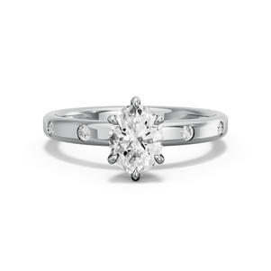 Image for Oval Six Prong Ring with Sleek Accent band