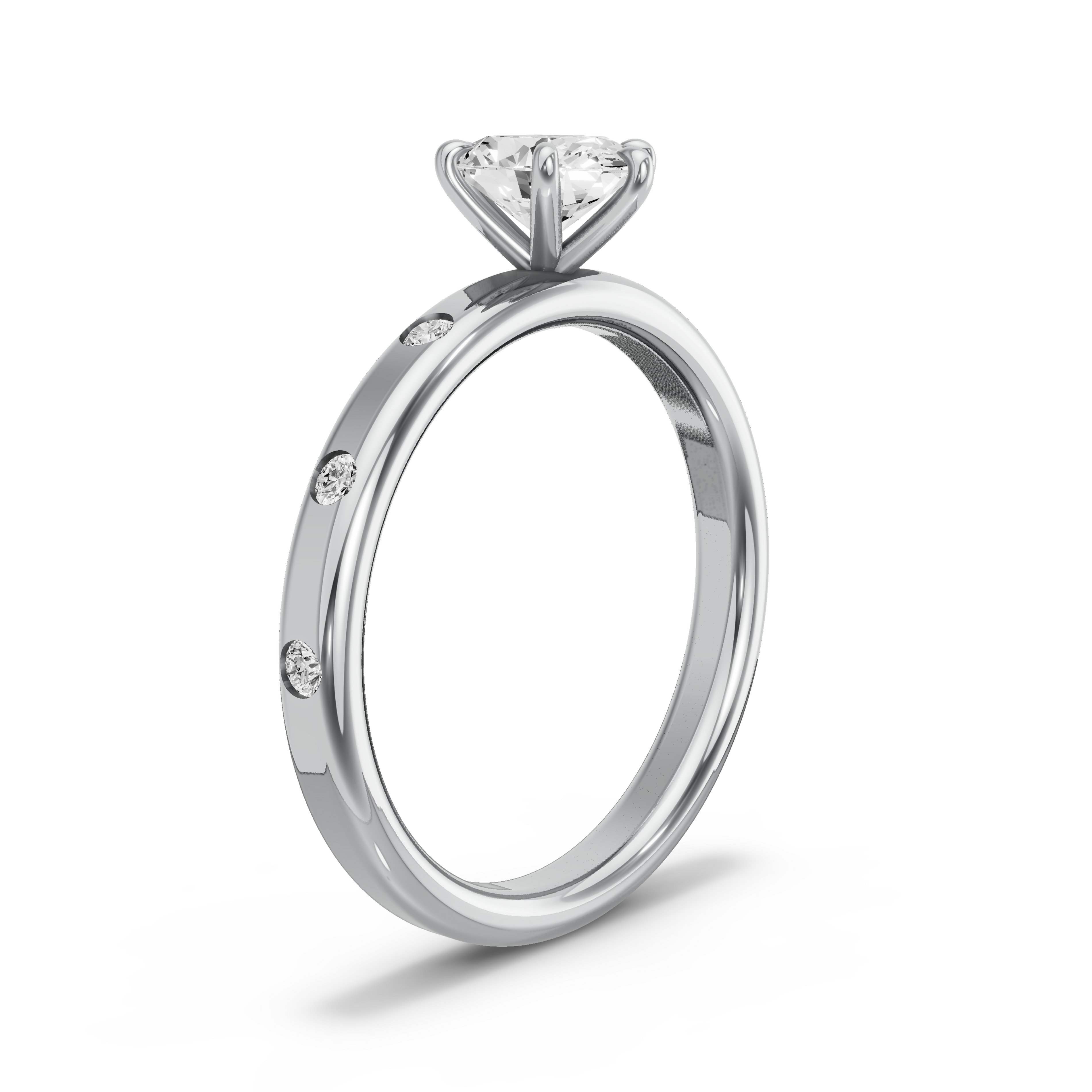 Image for Oval Six Prong Ring with Sleek Accent band in 18K White Gold