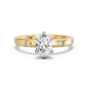 Image for Oval Six Prong Ring with Sleek Accent band