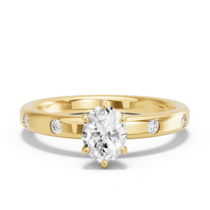 Image for Oval Six Prong Ring with Sleek Accent band