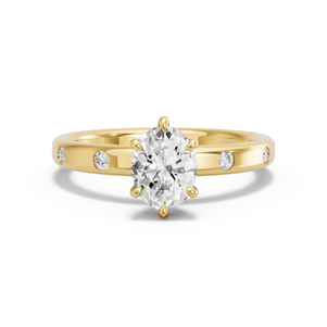Image for Oval Six Prong Ring with Sleek Accent band