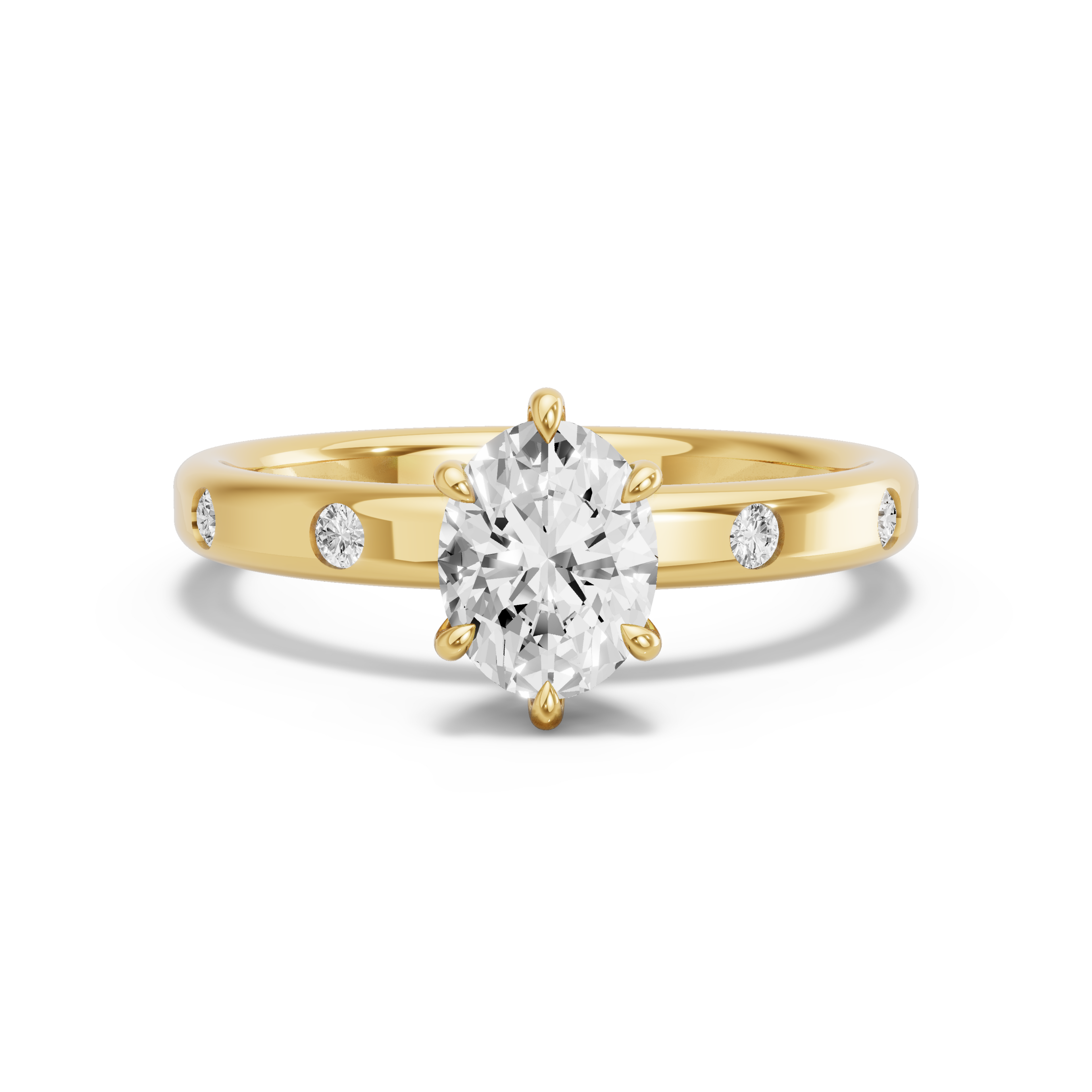 Image for Oval Six Prong Ring with Sleek Accent band in 18K Yellow Gold