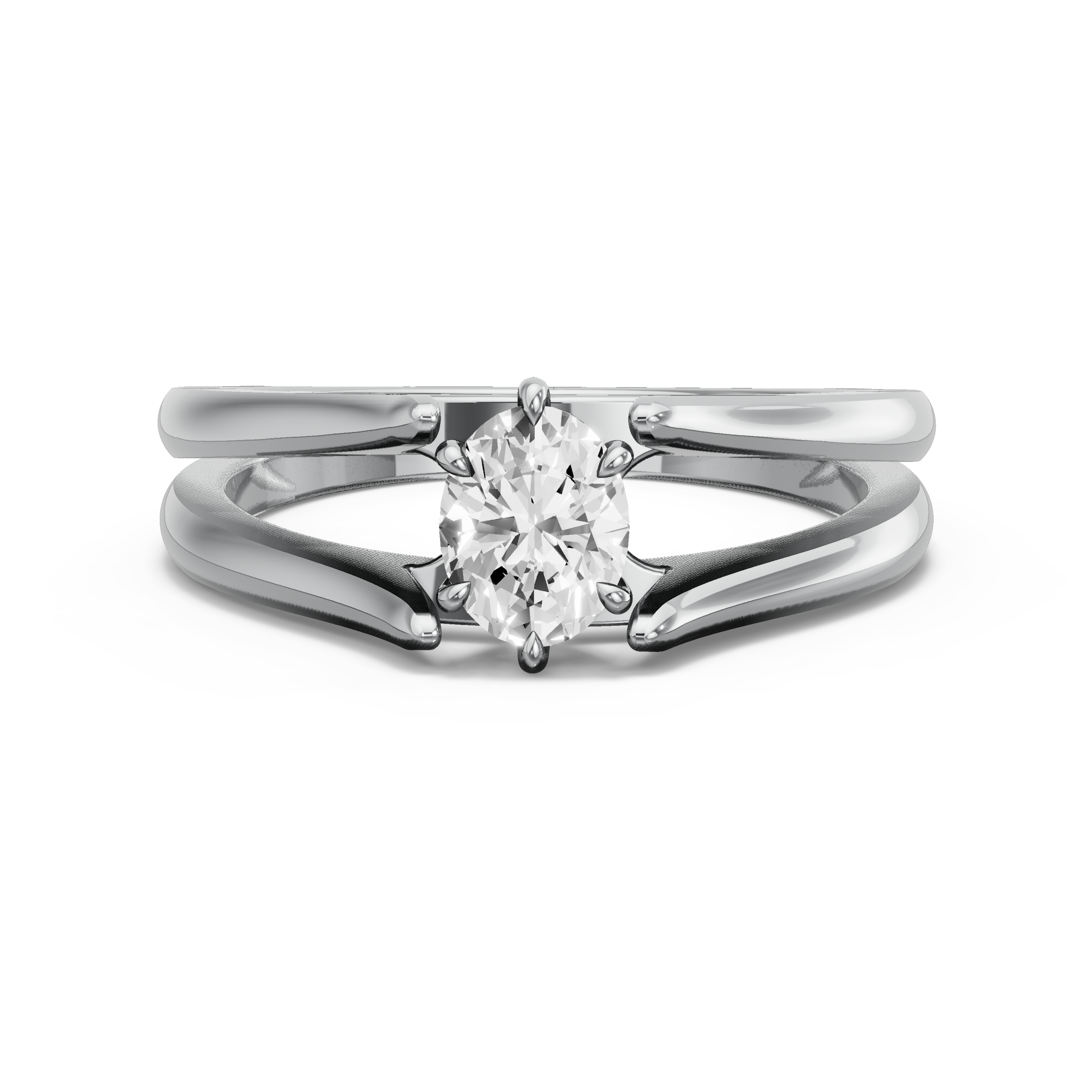Image for Oval Six Prong Ring with Split Ring Solitaire band in 10K White Gold