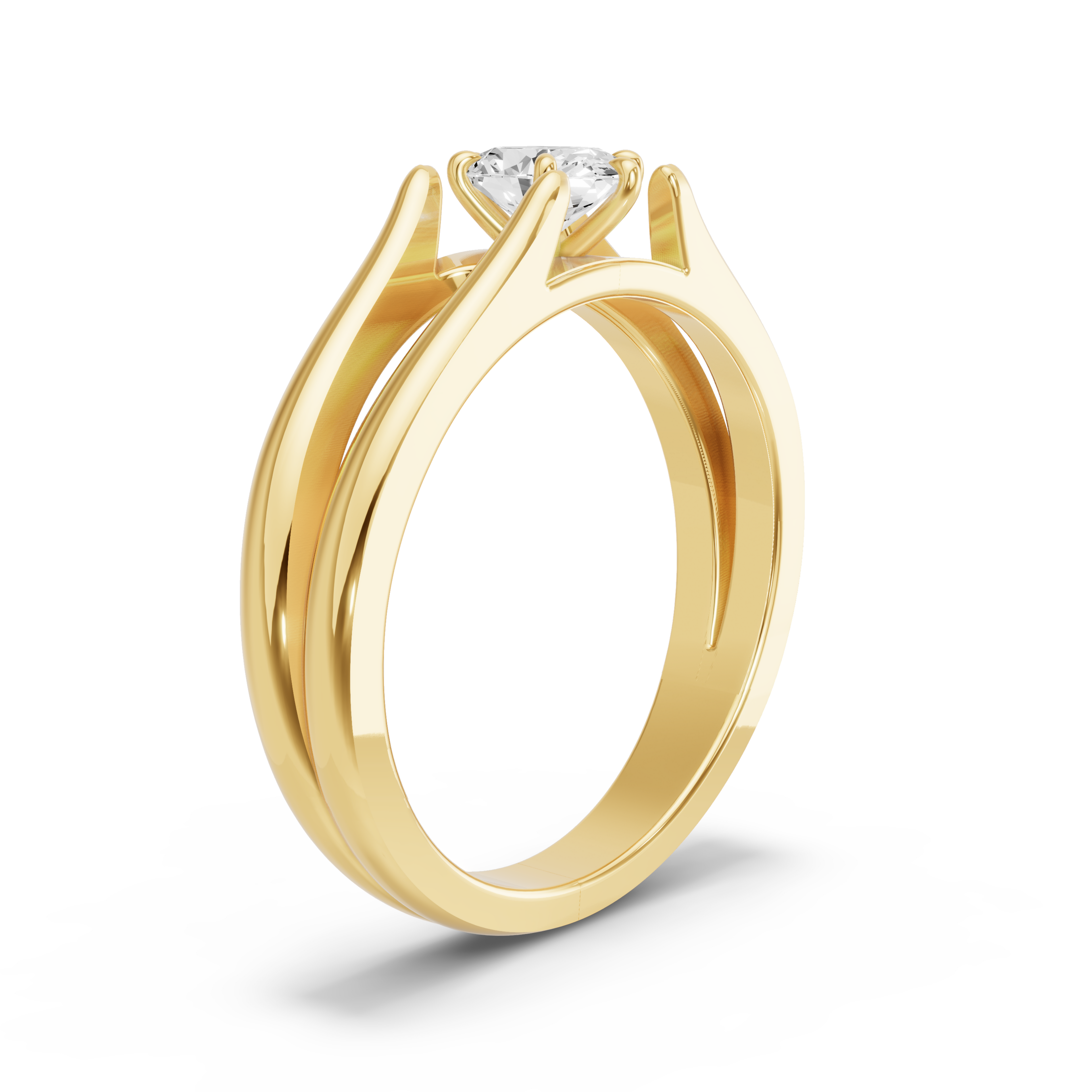 Image for Oval Six Prong Ring with Split Ring Solitaire band in 10K Yellow Gold