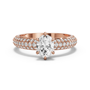 Image for Oval Six Prong Ring with Triple Row Pave band