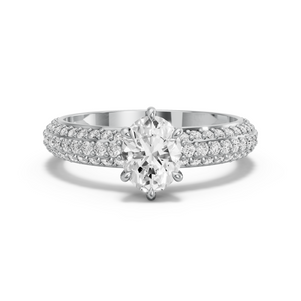 Image for Oval Six Prong Ring with Triple Row Pave band