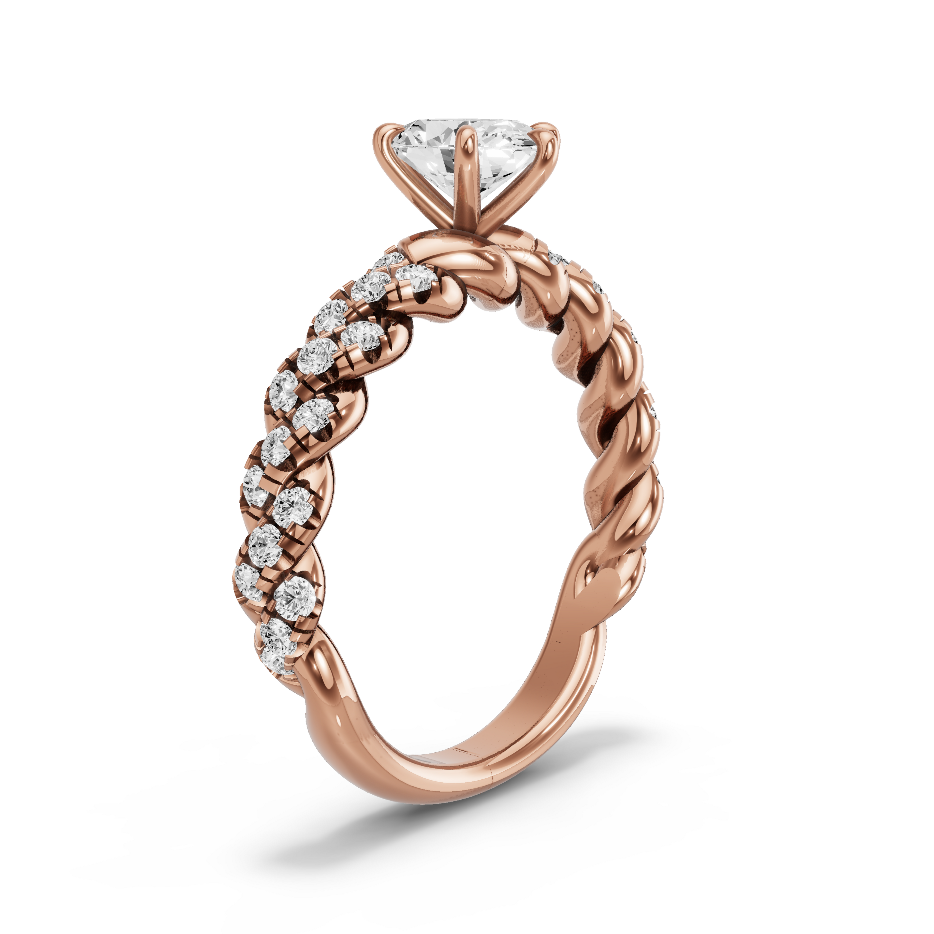 Image for Oval Six Prong Ring with Twist Pave band in 10K Rose Gold