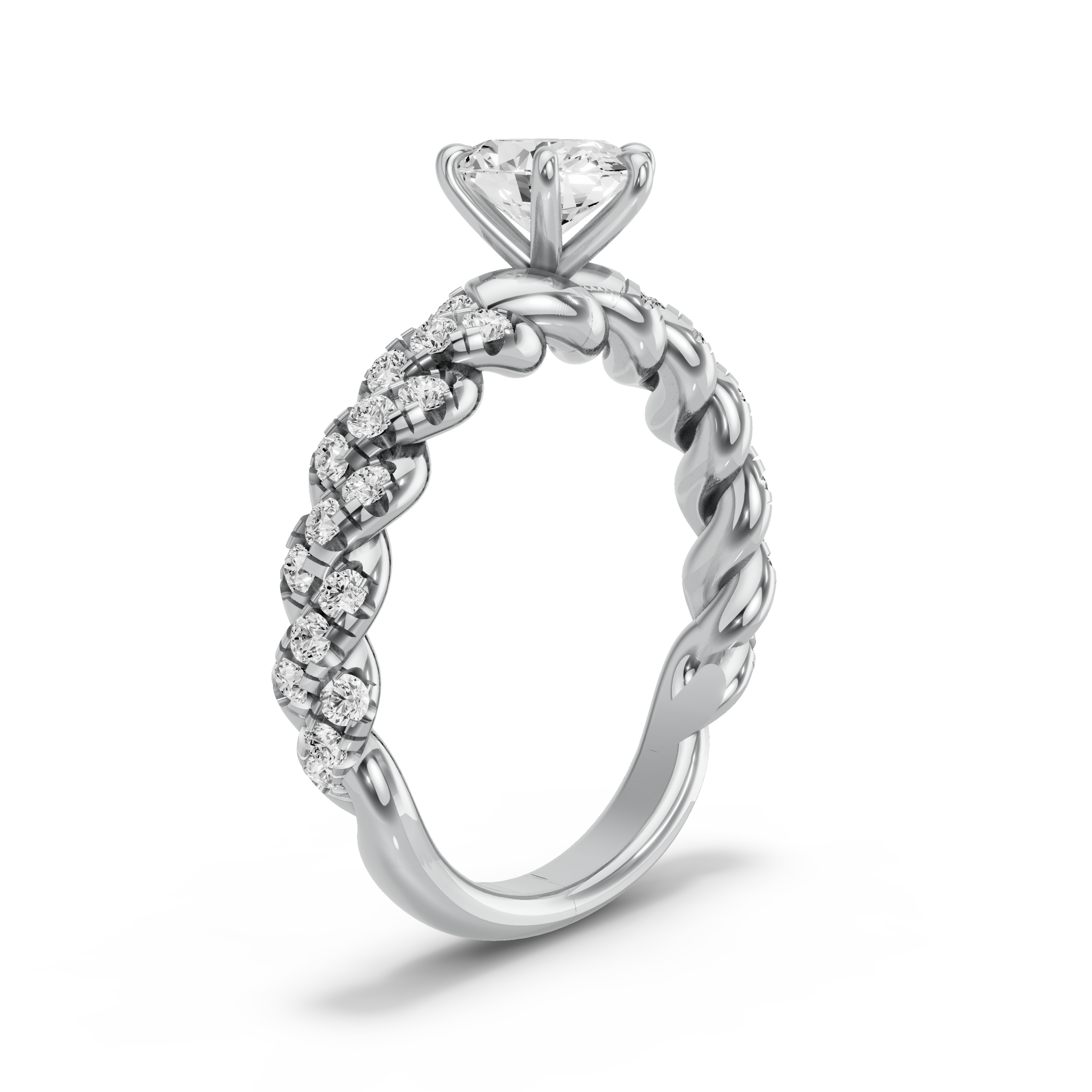 Image for Oval Six Prong Ring with Twist Pave band in 950 Platinum