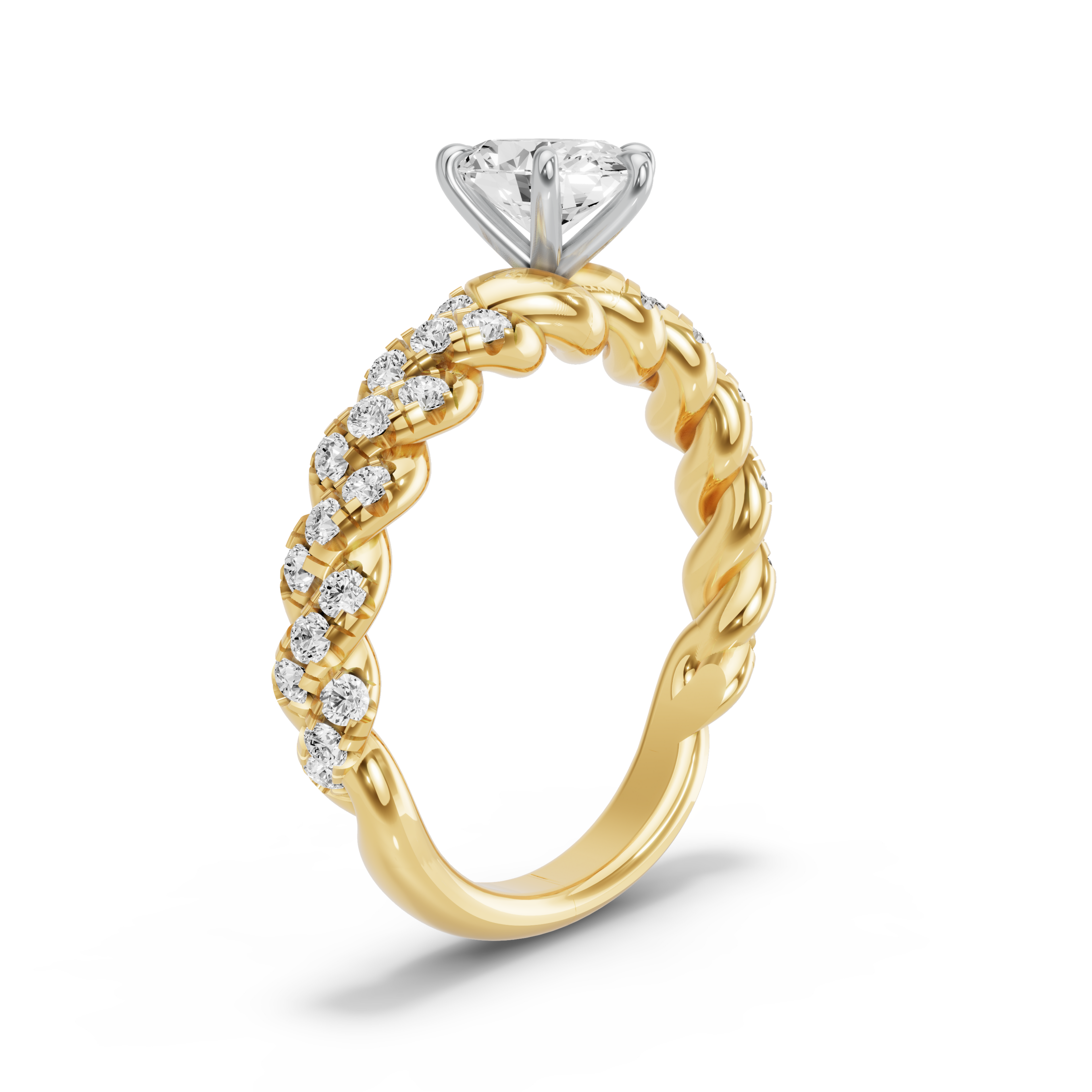 Image for Oval Six Prong Ring with Twist Pave band in 14K Two Tone Yellow Gold