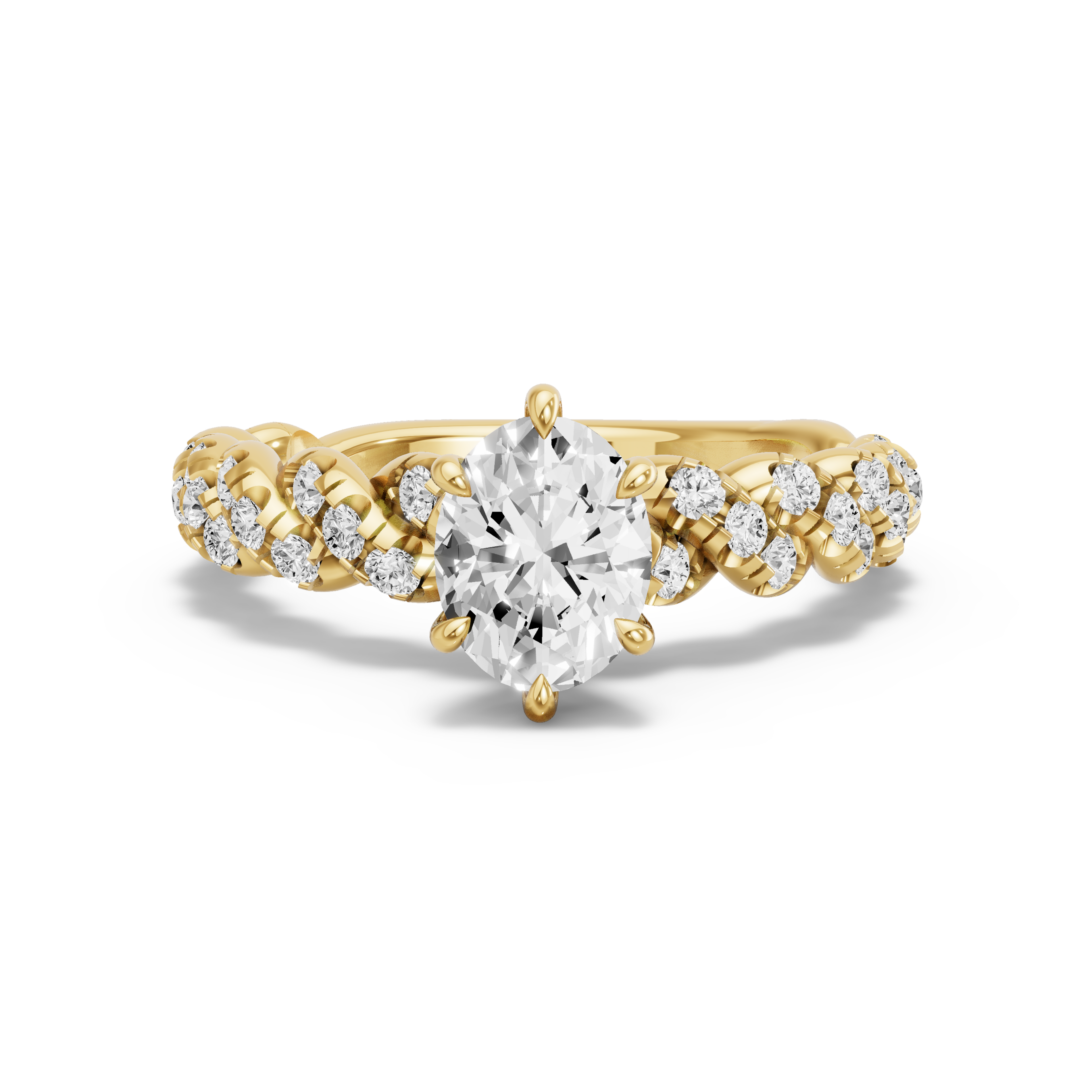 Image for Oval Six Prong Ring with Twist Pave band in 18K Yellow Gold