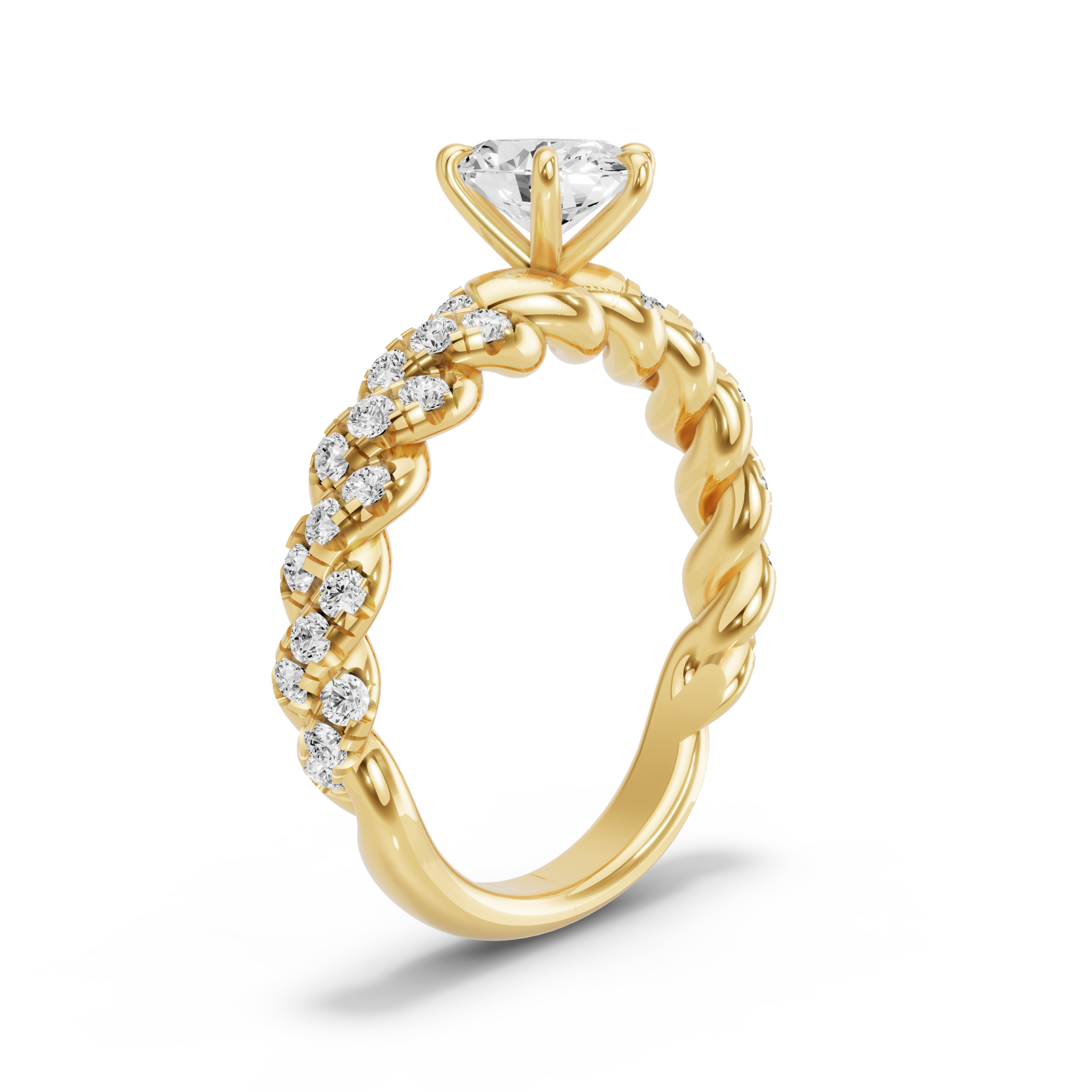 Image for Oval Six Prong Ring with Twist Pave band in 10K Yellow Gold