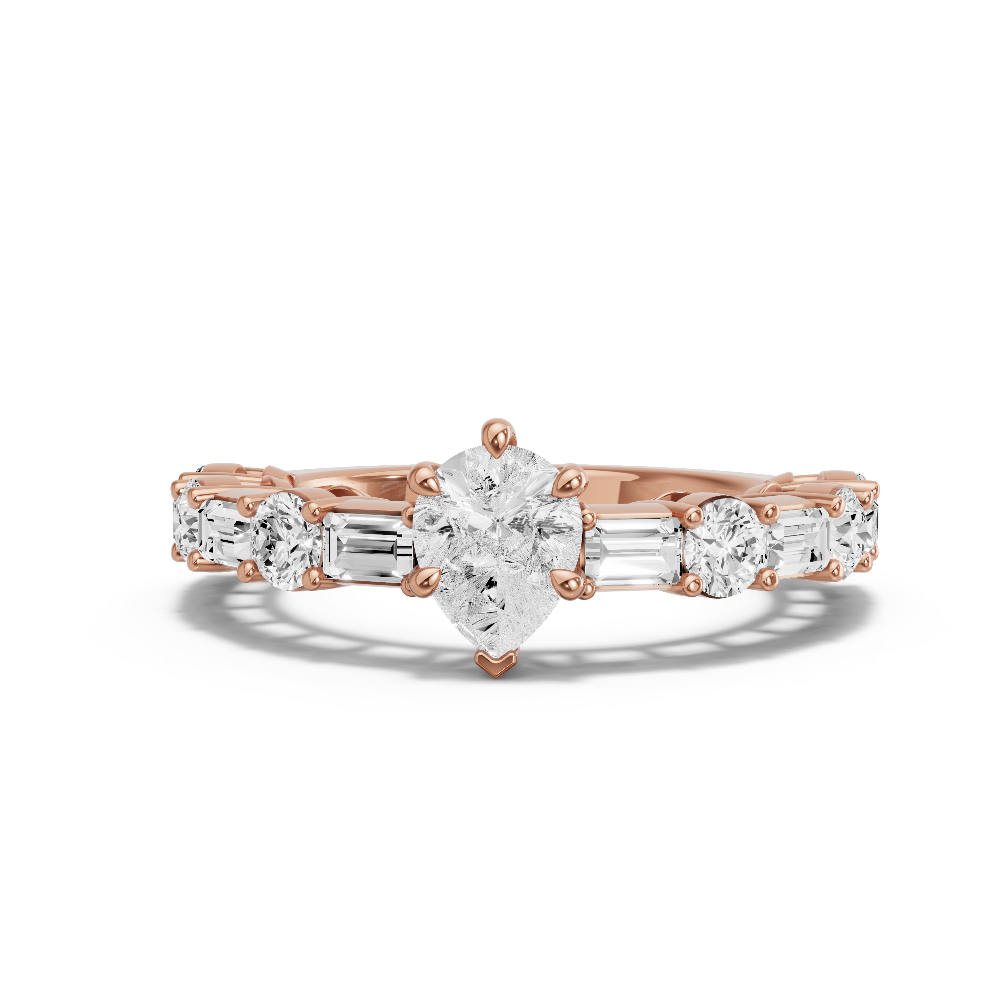 Image for pear-six-prong-ring-with-alternating-baguette-band-in-18k-rose-gold