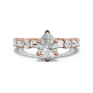 Image for Pear Six Prong Ring with Alternating Baguette band