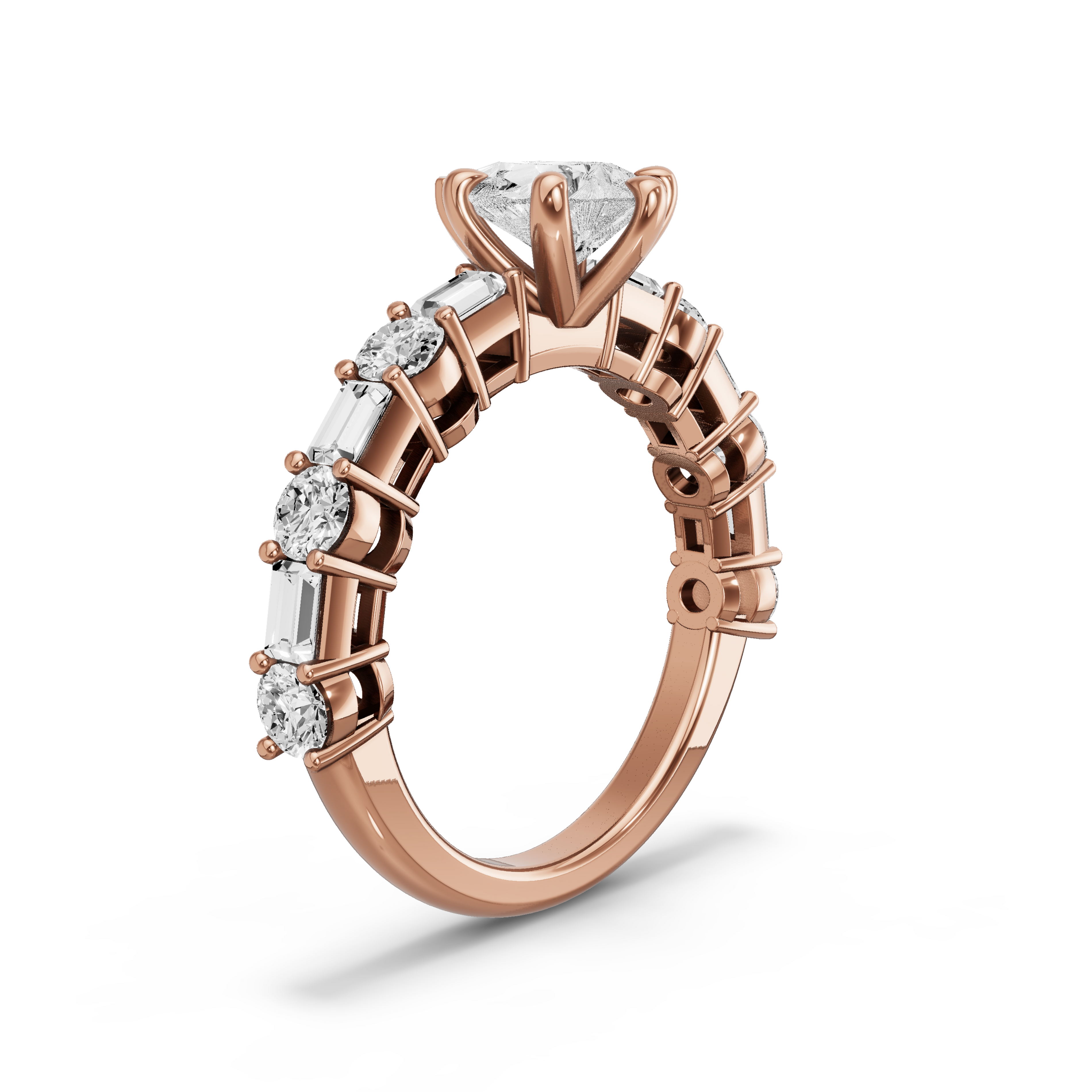 Image for Pear Six Prong Ring with Alternating Baguette band