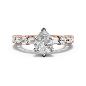 Image for Pear Six Prong Ring with Alternating Baguette band