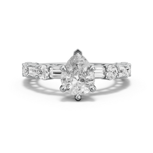 Image for Pear Six Prong Ring with Alternating Baguette band