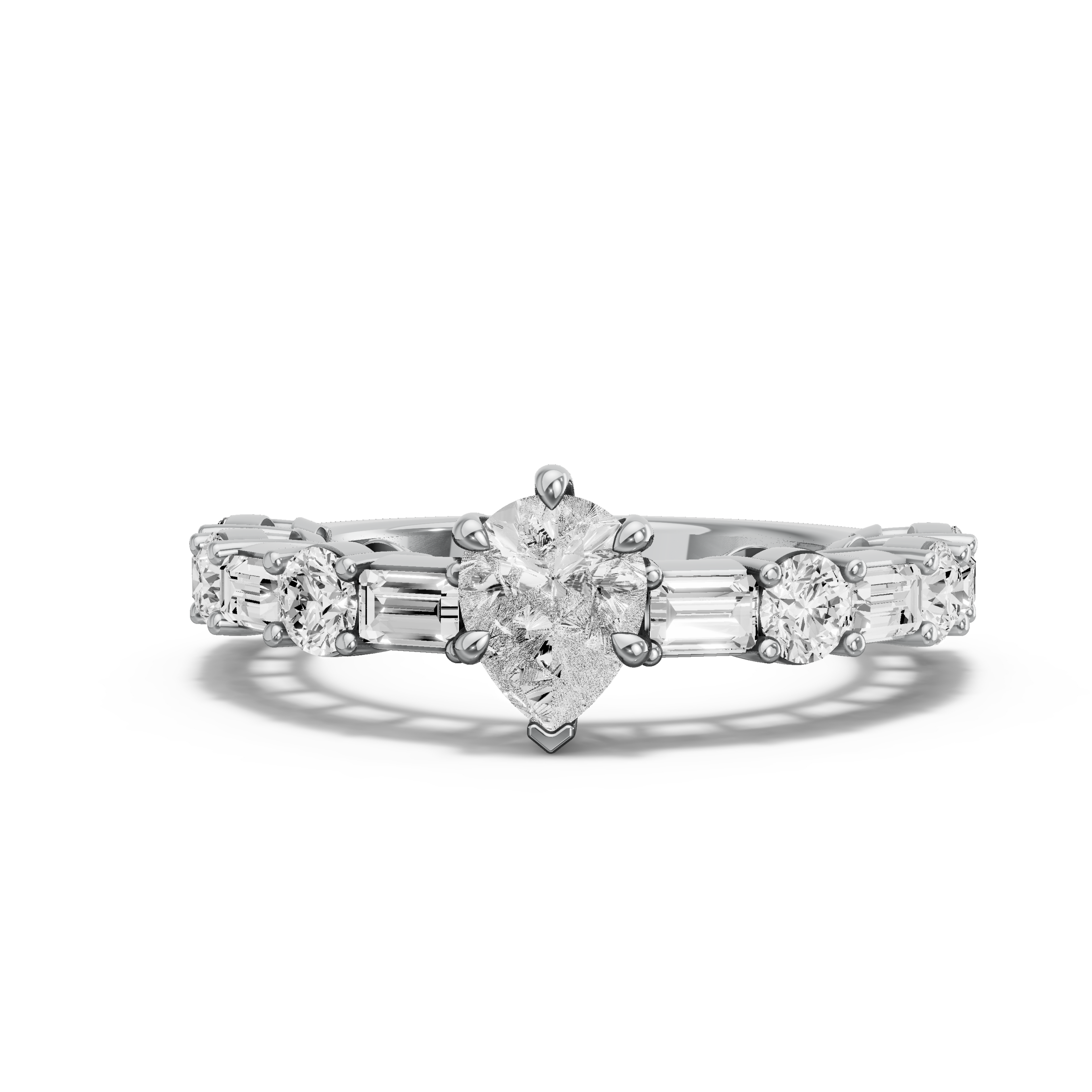 Image for pear-six-prong-ring-with-alternating-baguette-band-in-14k-white-gold