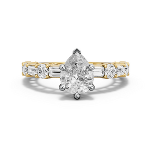 Image for Pear Six Prong Ring with Alternating Baguette band