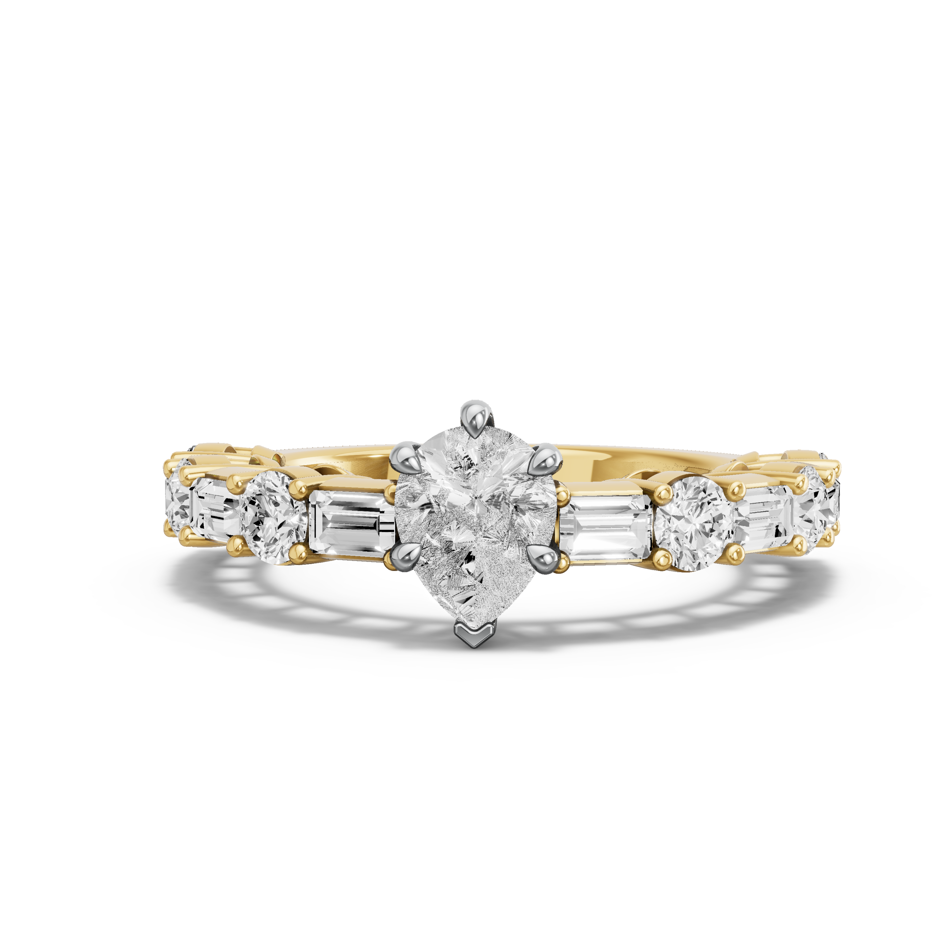 Image for pear-six-prong-ring-with-alternating-baguette-band-in-18k-two-tone-yellow-gold