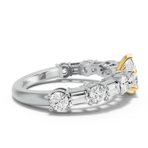 Image for Pear Six Prong Ring with Alternating Baguette band