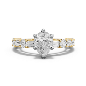 Image for Pear Six Prong Ring with Alternating Baguette band in 10K Two Tone Yellow Gold