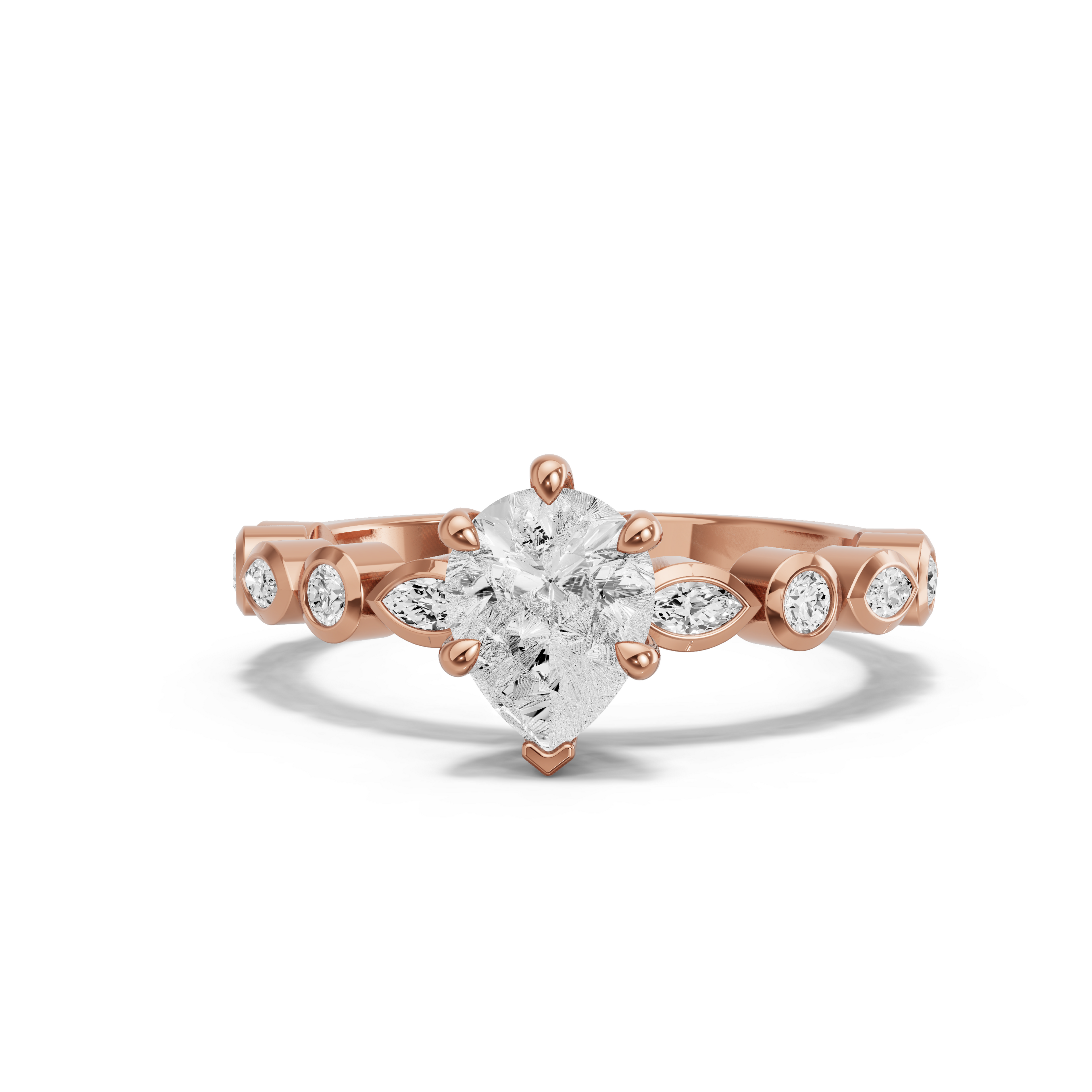 Image for pear-six-prong-ring-with-alternating-marquise-band-in-18k-rose-gold