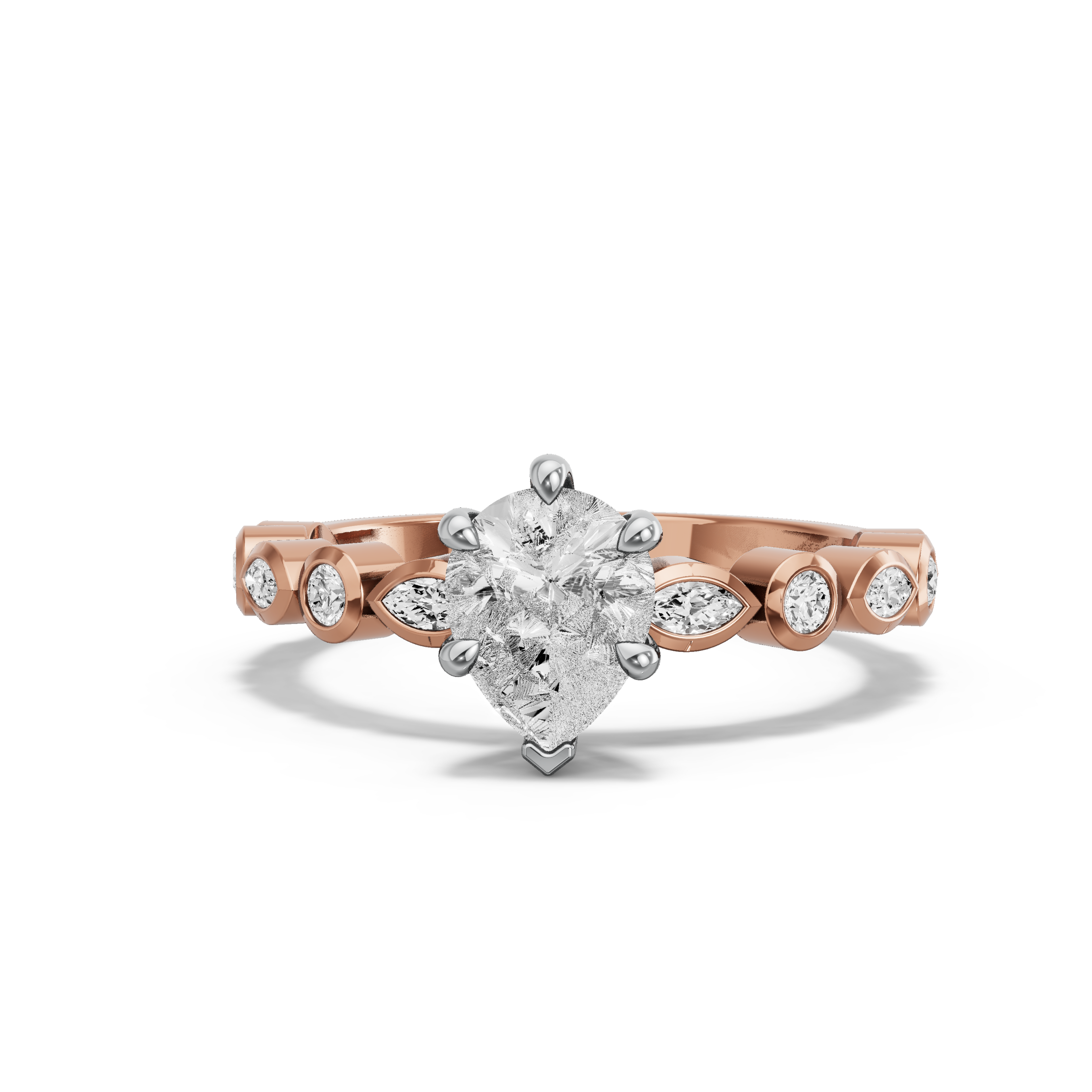 Image for pear-six-prong-ring-with-alternating-marquise-band-in-18k-two-tone-rose-gold