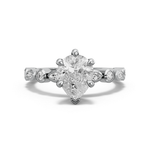 Image for Pear Six Prong Ring with Alternating Marquise band in 18K White Gold