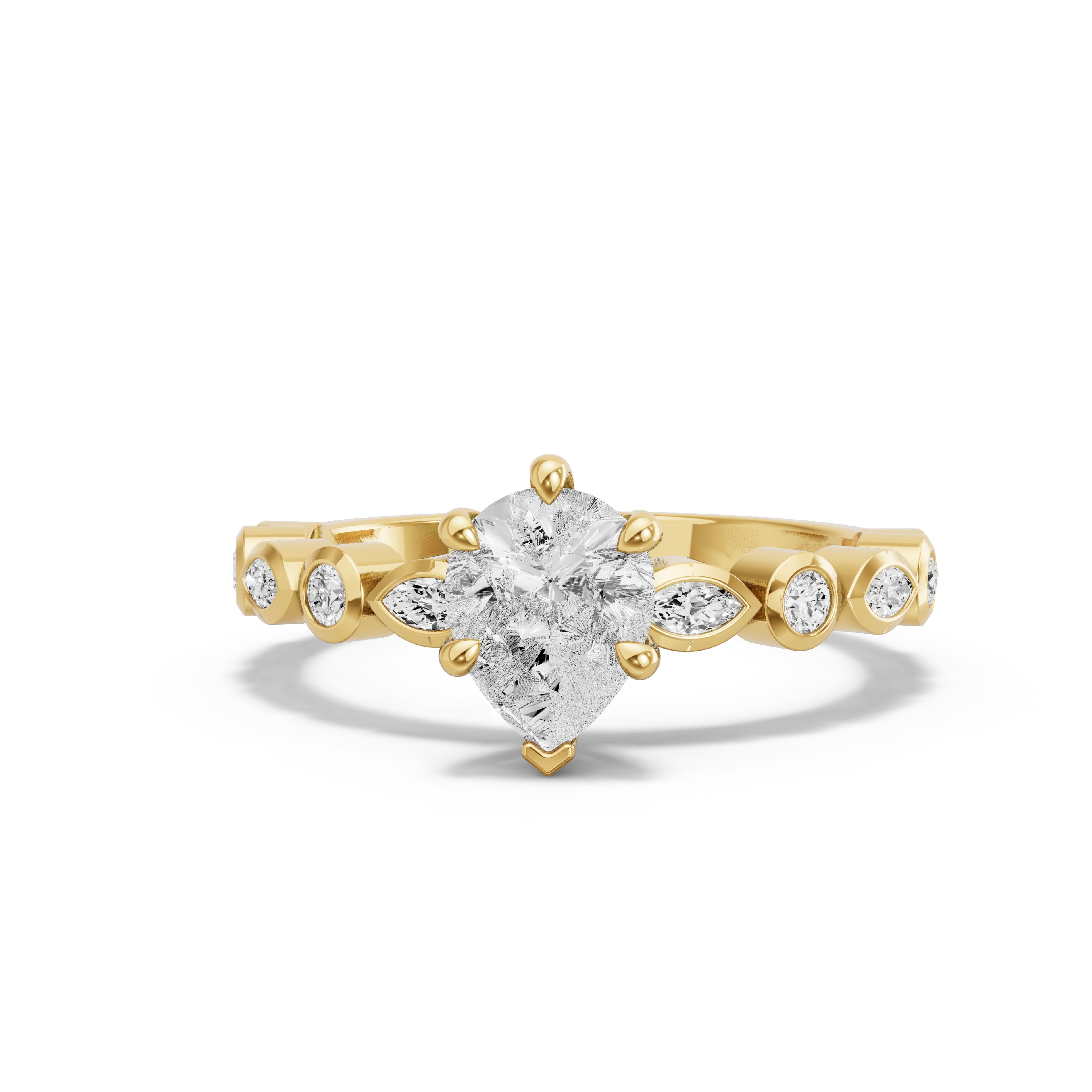Image for pear-six-prong-ring-with-alternating-marquise-band-in-14k-yellow-gold