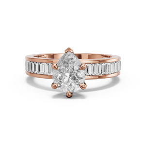 Image for Pear Six Prong Ring with Baguette Channel band