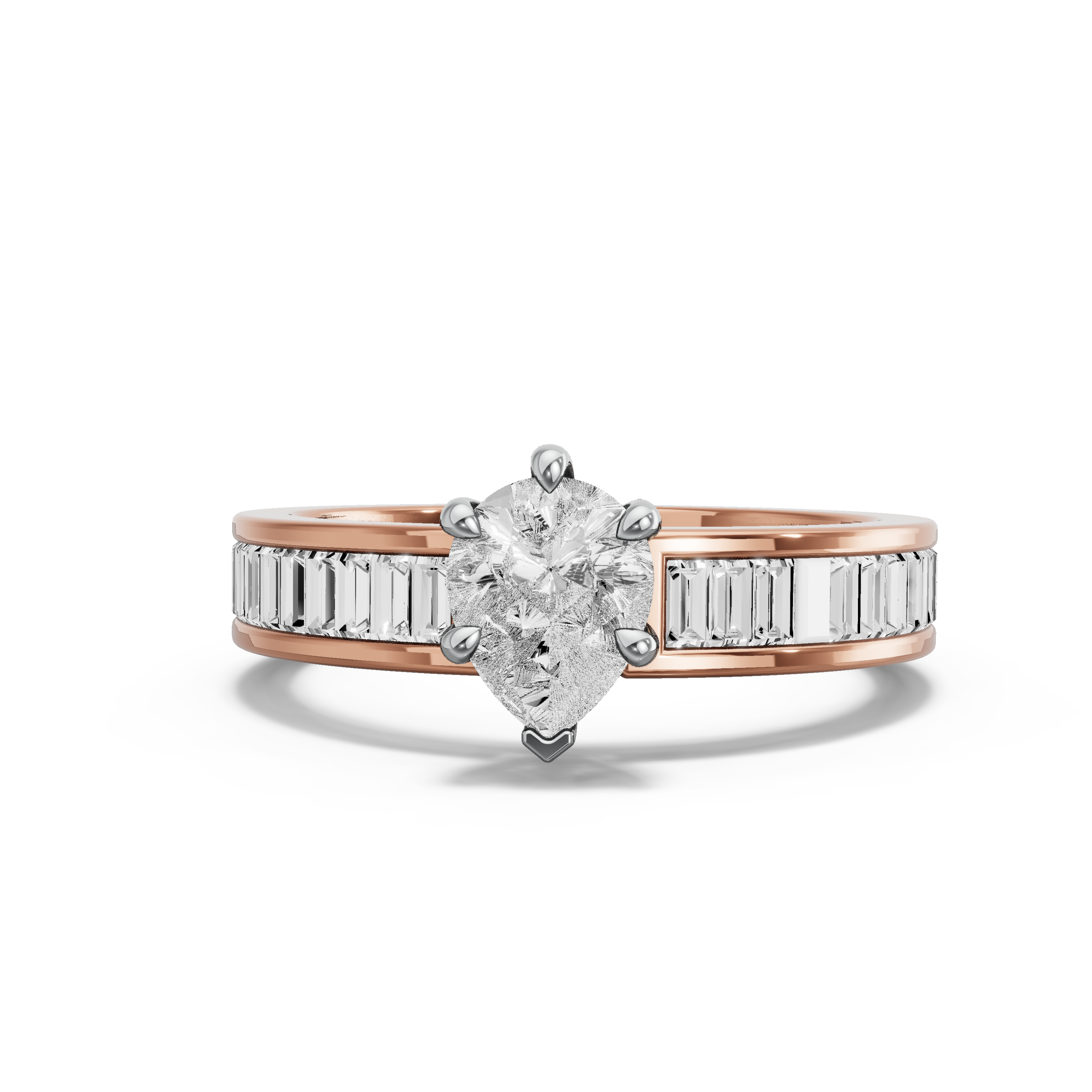 Image for pear-six-prong-ring-with-baguette-channel-band-in-14k-two-tone-rose-gold